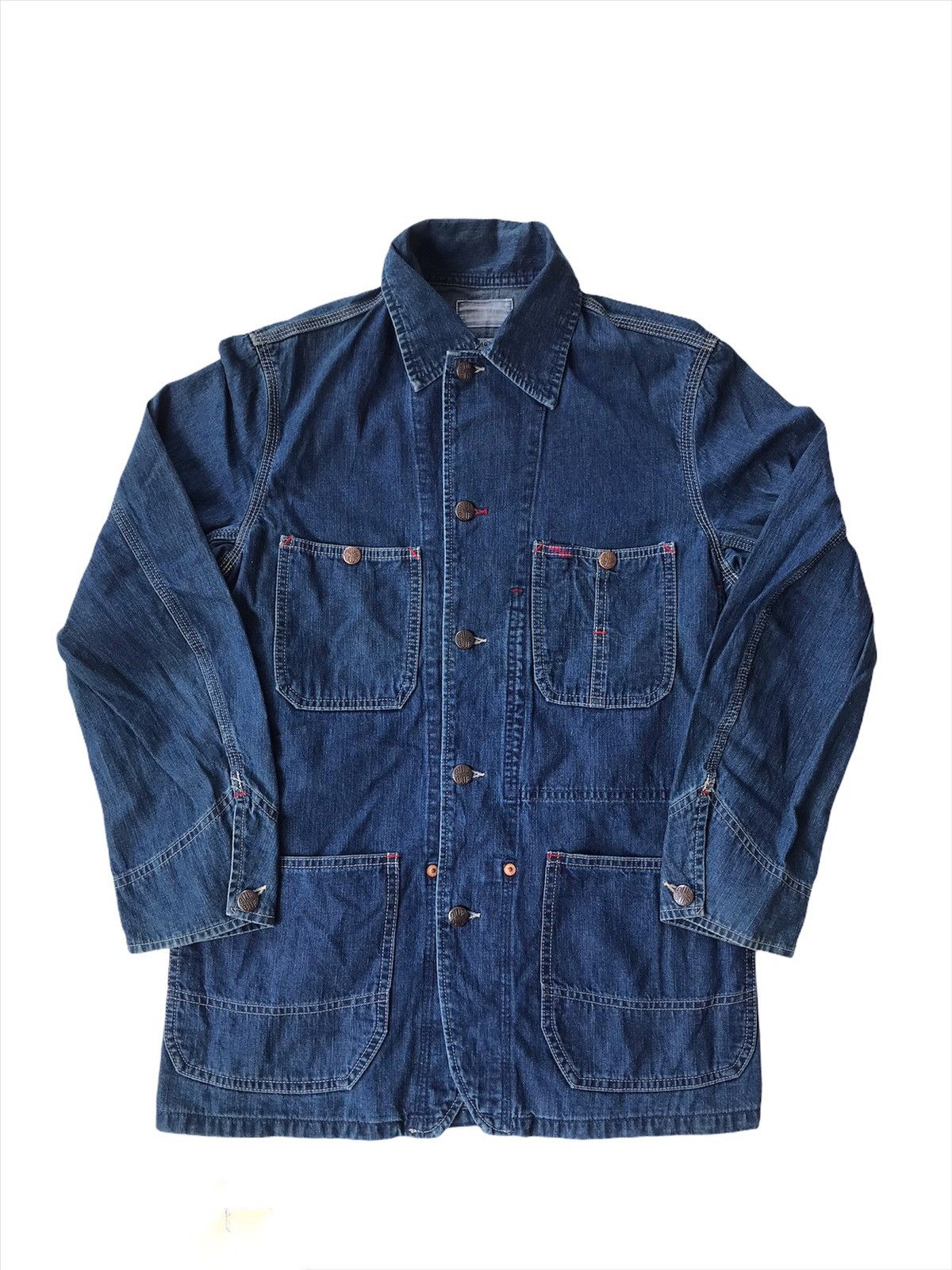VTG Y2K EDWIN JAPAN INDIGO RAW DENIM CHORE JACKET WORKWEAR BLAZER 39” (36) S