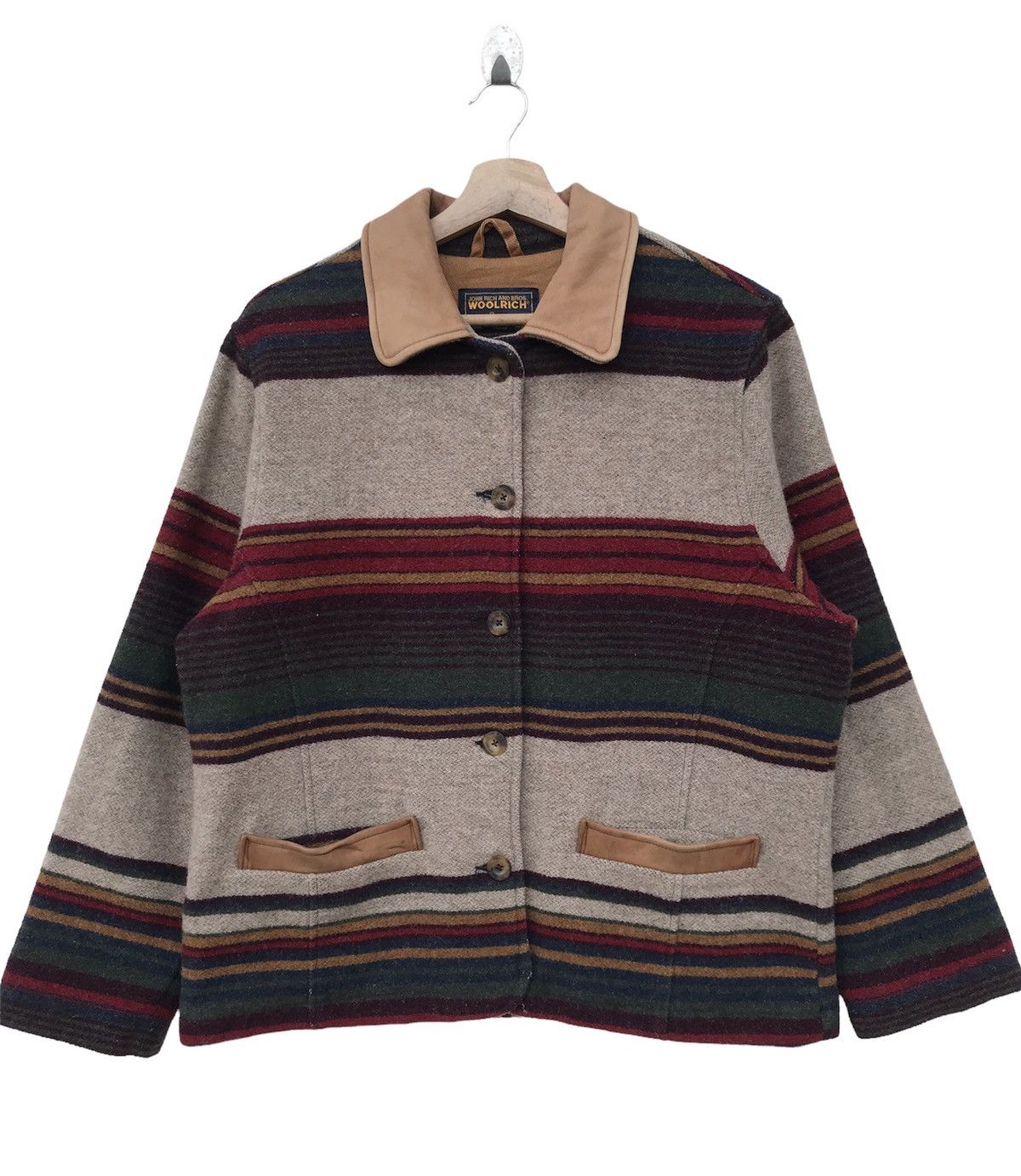 Woolrich John Rich & Bros Striped Wool Jacket Leather Trim