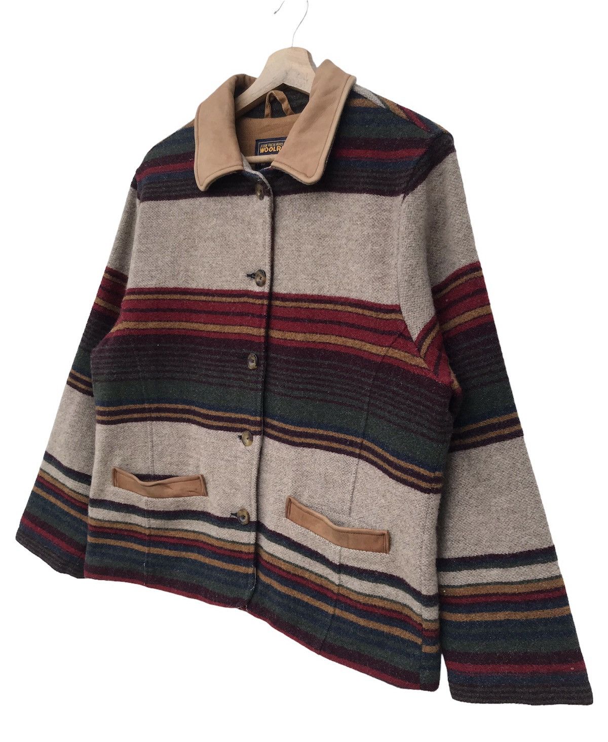 Woolrich Woolen Mills Woolrich John Rich & Bros Striped Wool Jacket Leather Trim Size US M / EU 48-50 / 2 - 5 Thumbnail