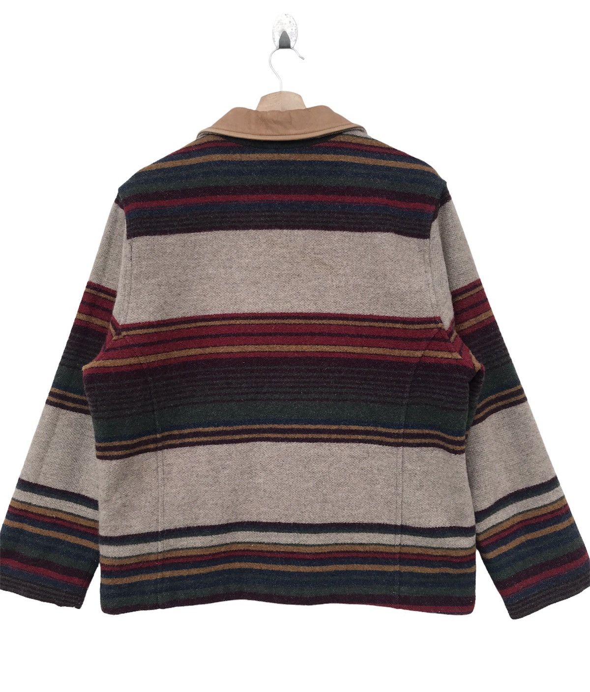 Woolrich Woolen Mills Woolrich John Rich & Bros Striped Wool Jacket Leather Trim Size US M / EU 48-50 / 2 - 2 Thumbnail