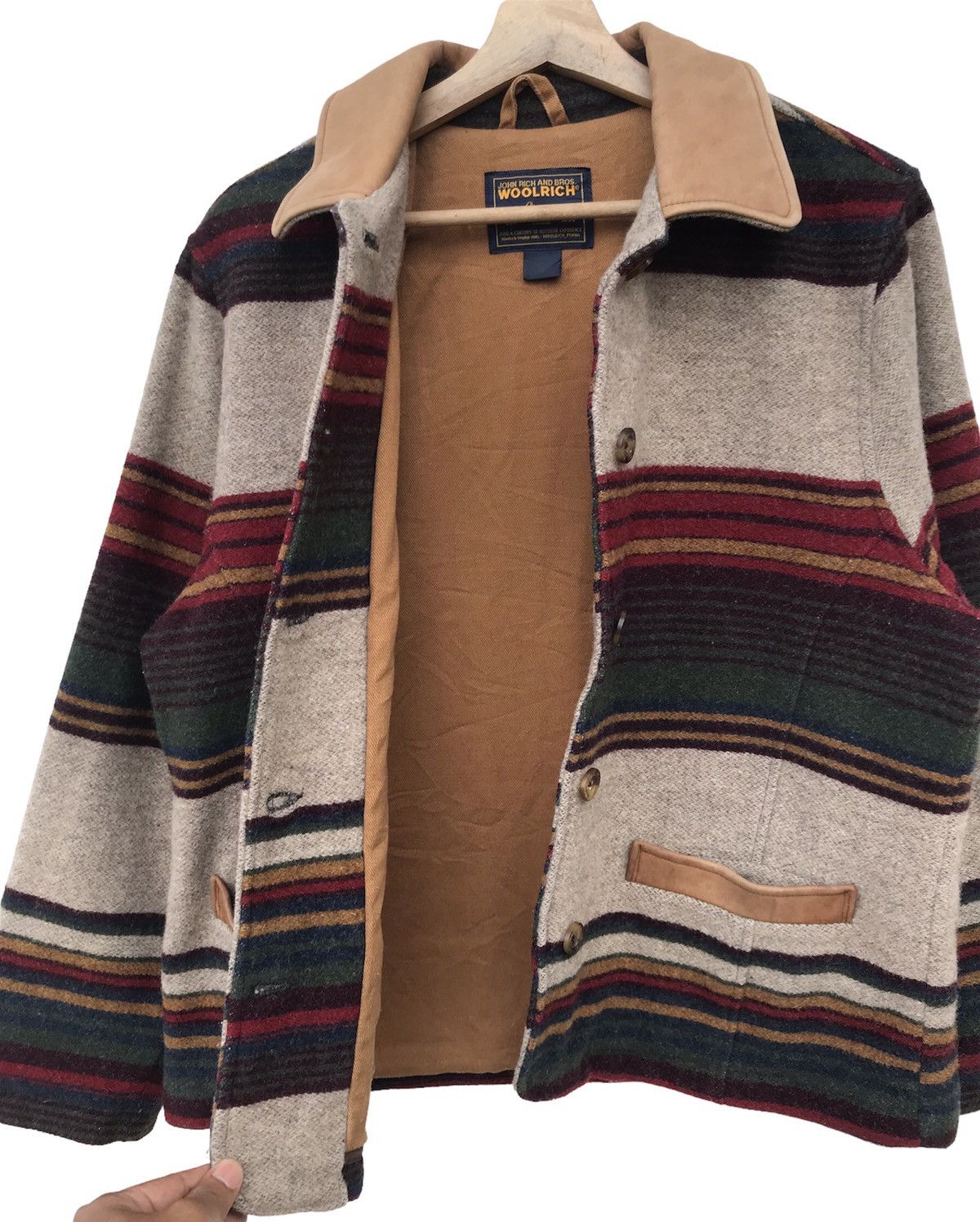Woolrich Woolen Mills Woolrich John Rich & Bros Striped Wool Jacket Leather Trim Size US M / EU 48-50 / 2 - 7 Thumbnail