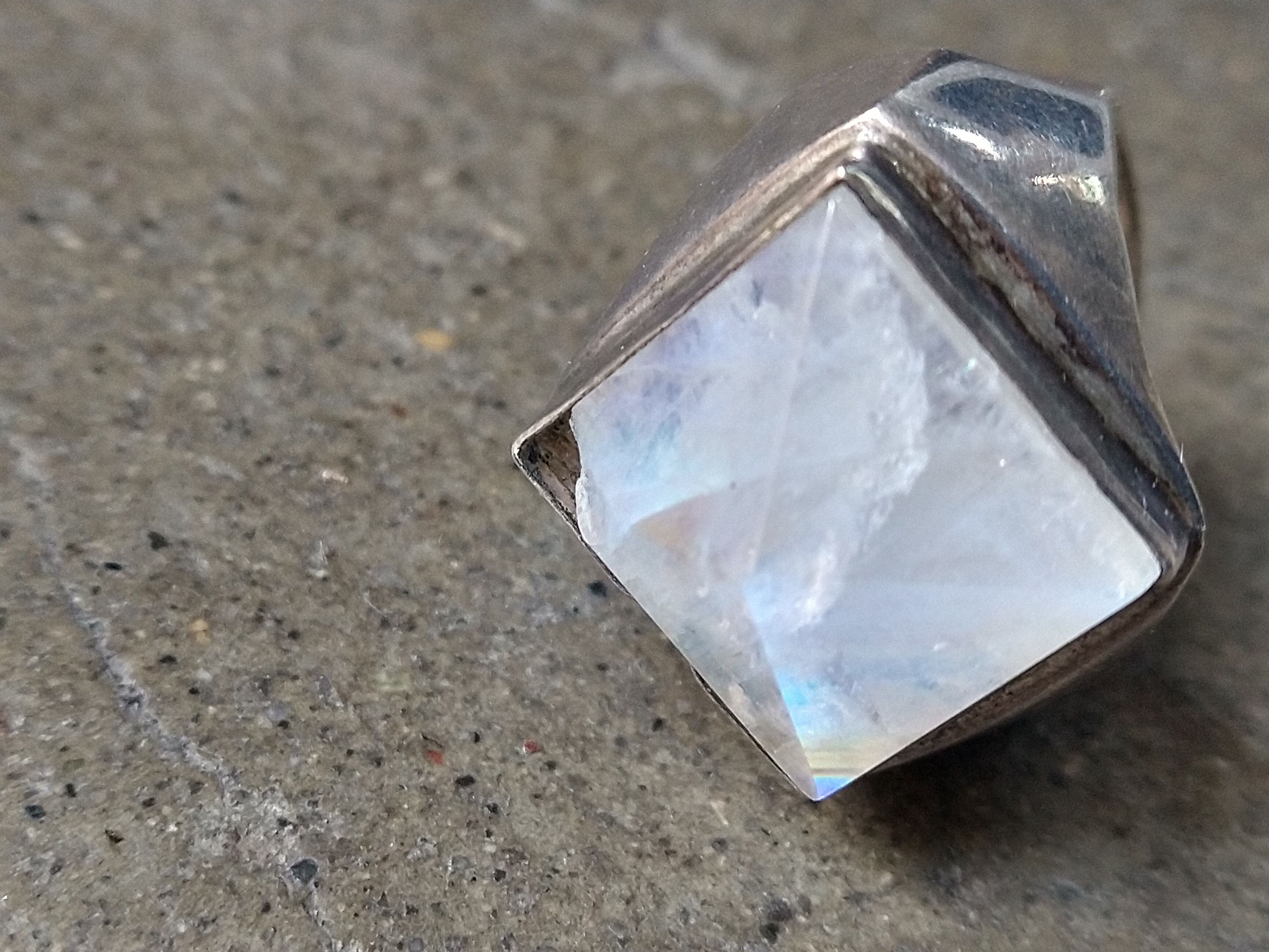 Other Vintage Sterling Silver Ring Moonstone Size 7 Modern Square Size ONE SIZE - 4 Thumbnail