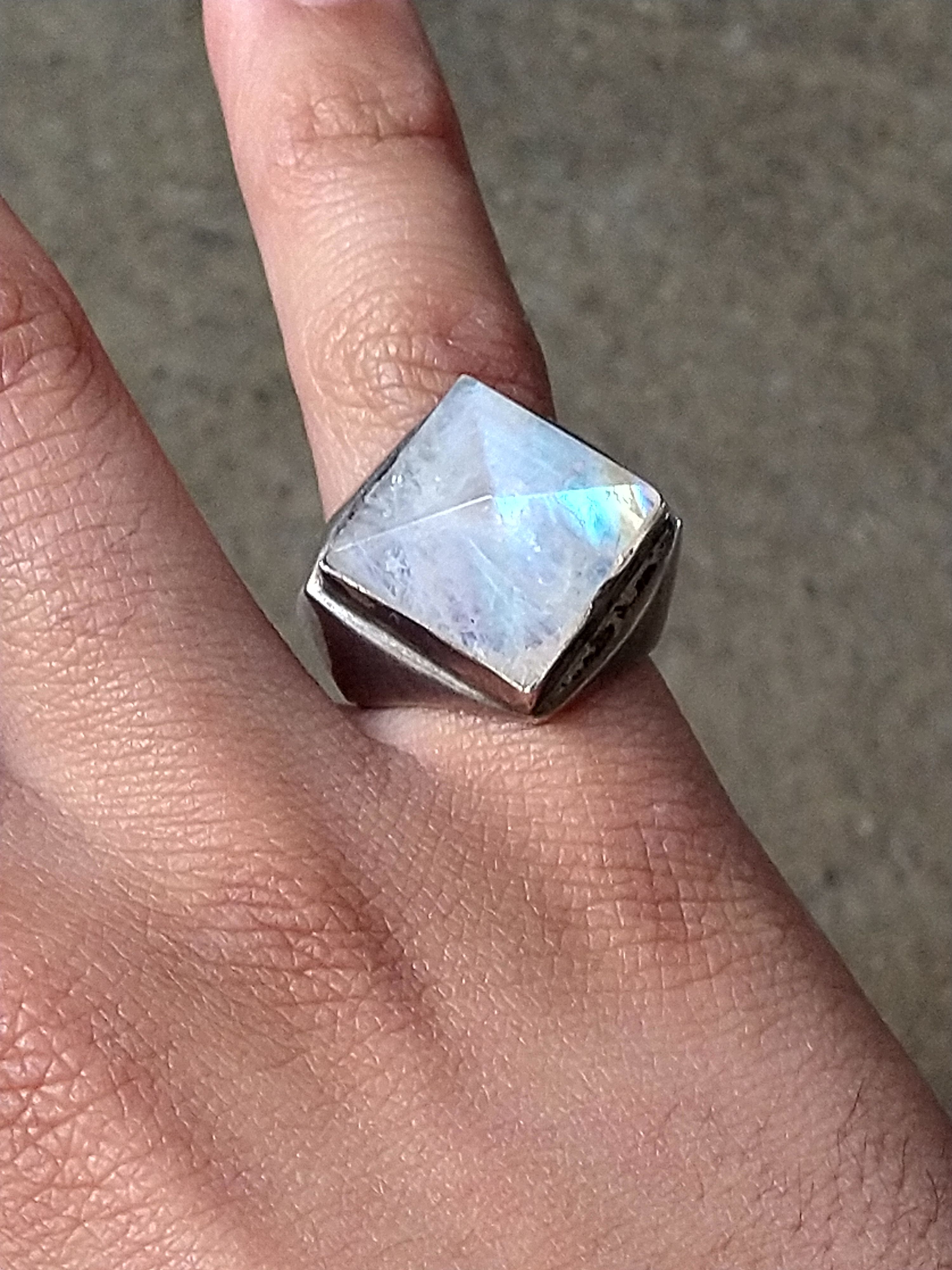 Other Vintage Sterling Silver Ring Moonstone Size 7 Modern Square Size ONE SIZE - 15 Thumbnail