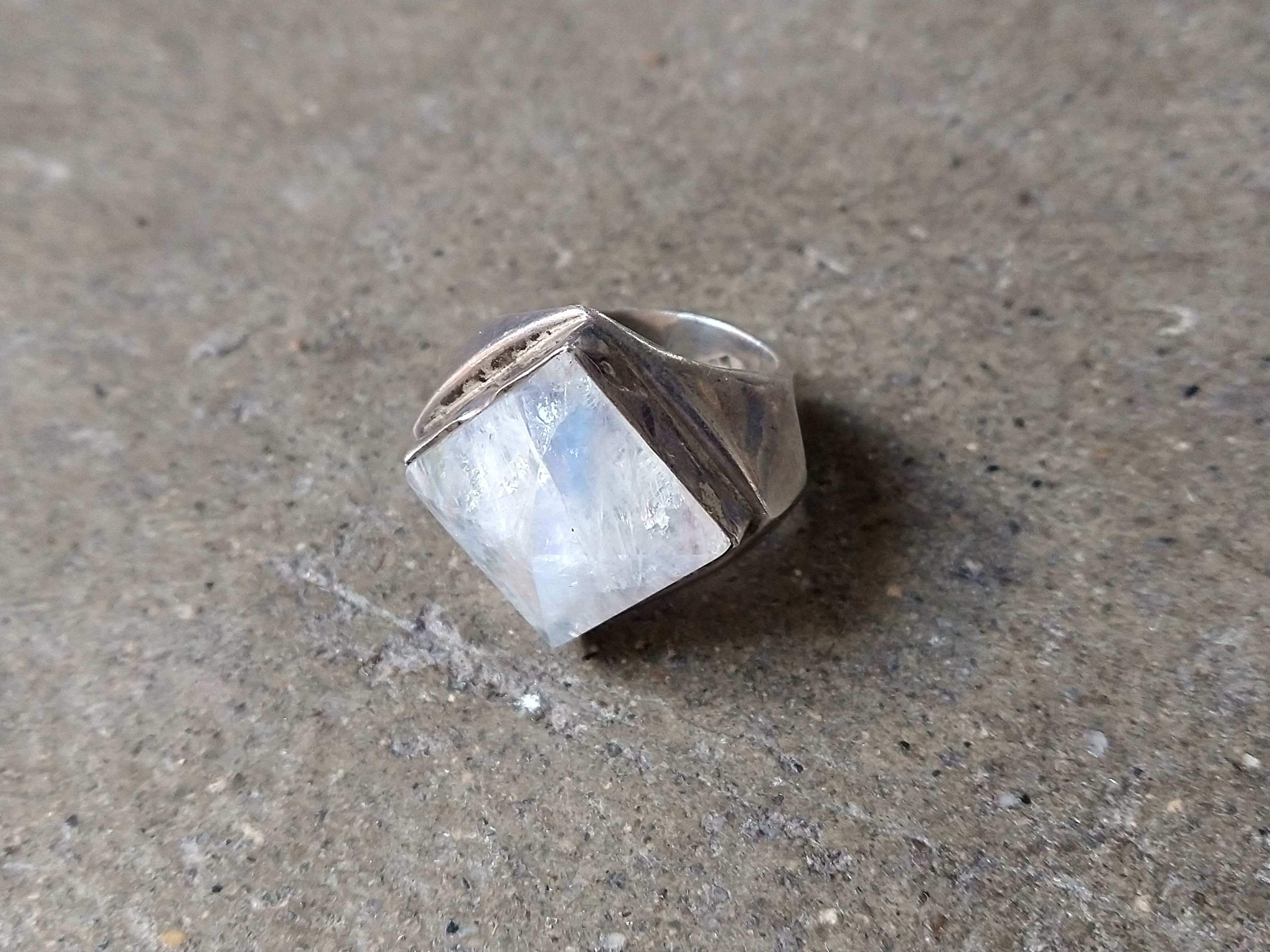 Other Vintage Sterling Silver Ring Moonstone Size 7 Modern Square Size ONE SIZE - 2 Thumbnail