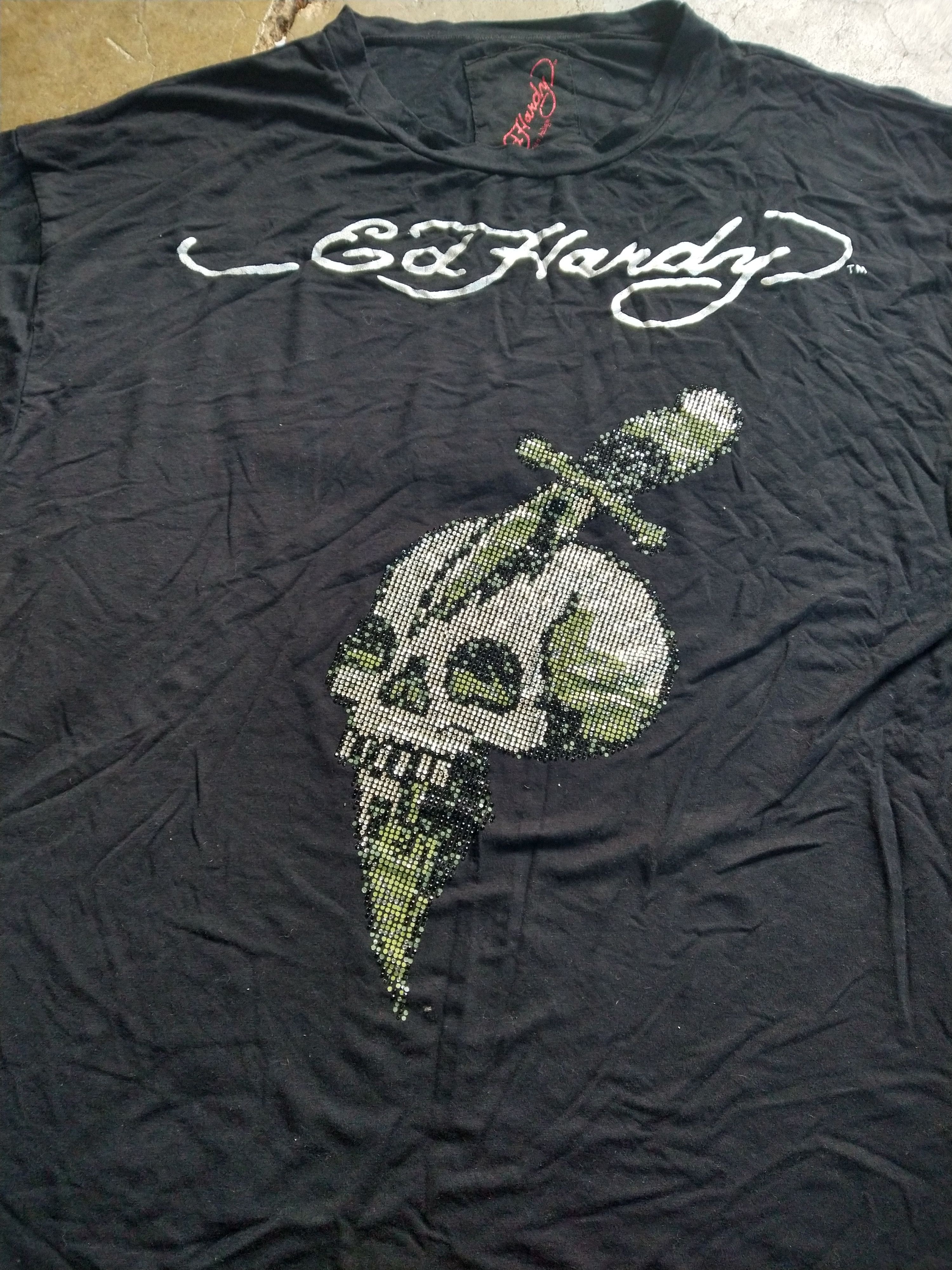 Christian Audigier Ed Hardy Tshirt Men's Size 2XL XXL Black Skull Rhinestone Size ONE SIZE - 2 Thumbnail