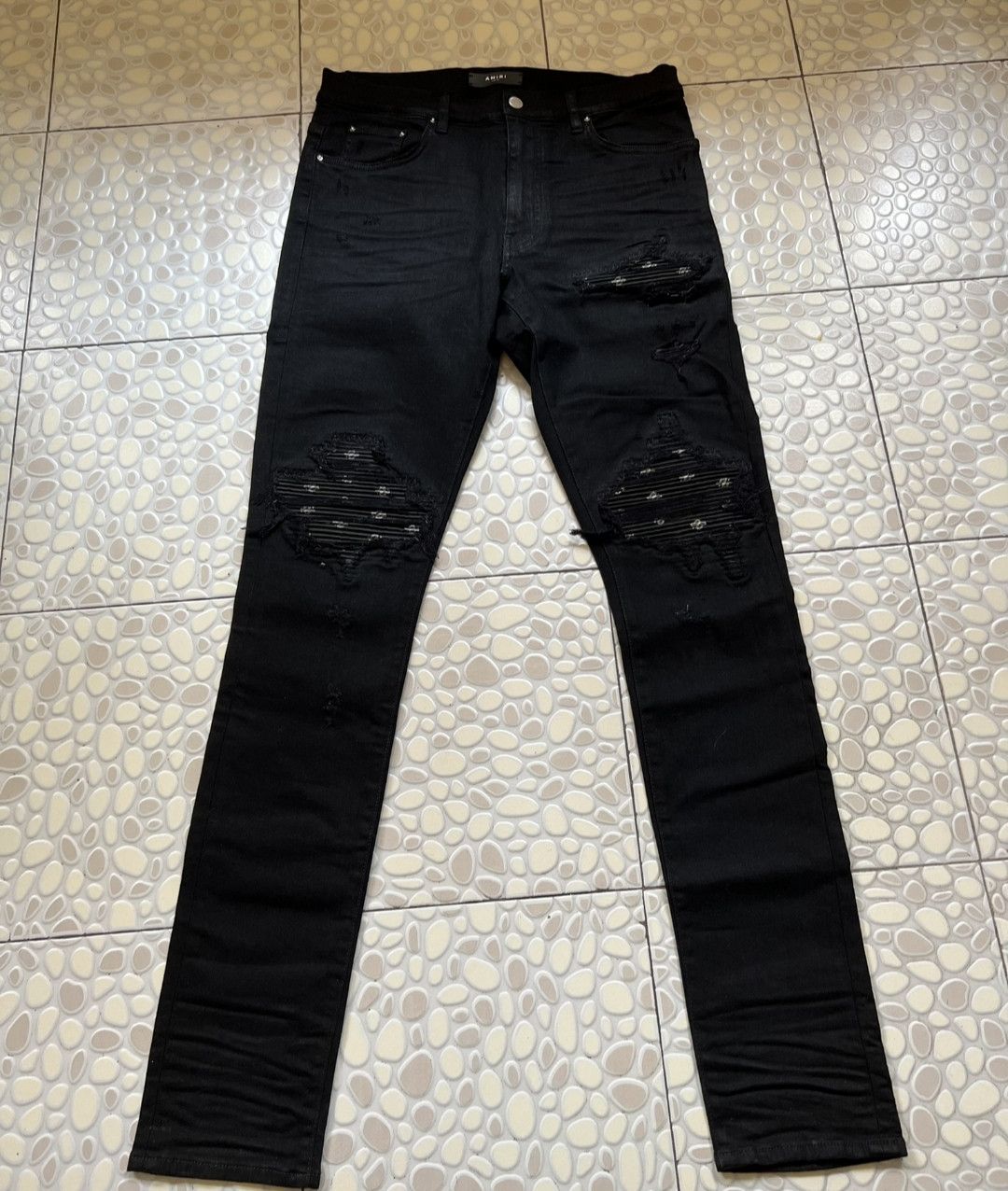 image of Amiri 17Ss Cashew Flower Patchwork Black Jeans, Men's (Size 34)