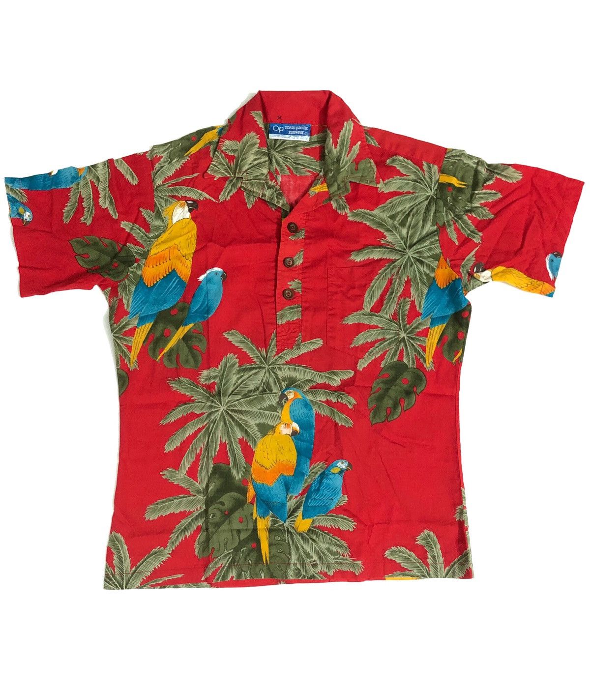 Vintage ocean pacific full print parrot Sharp collar button
