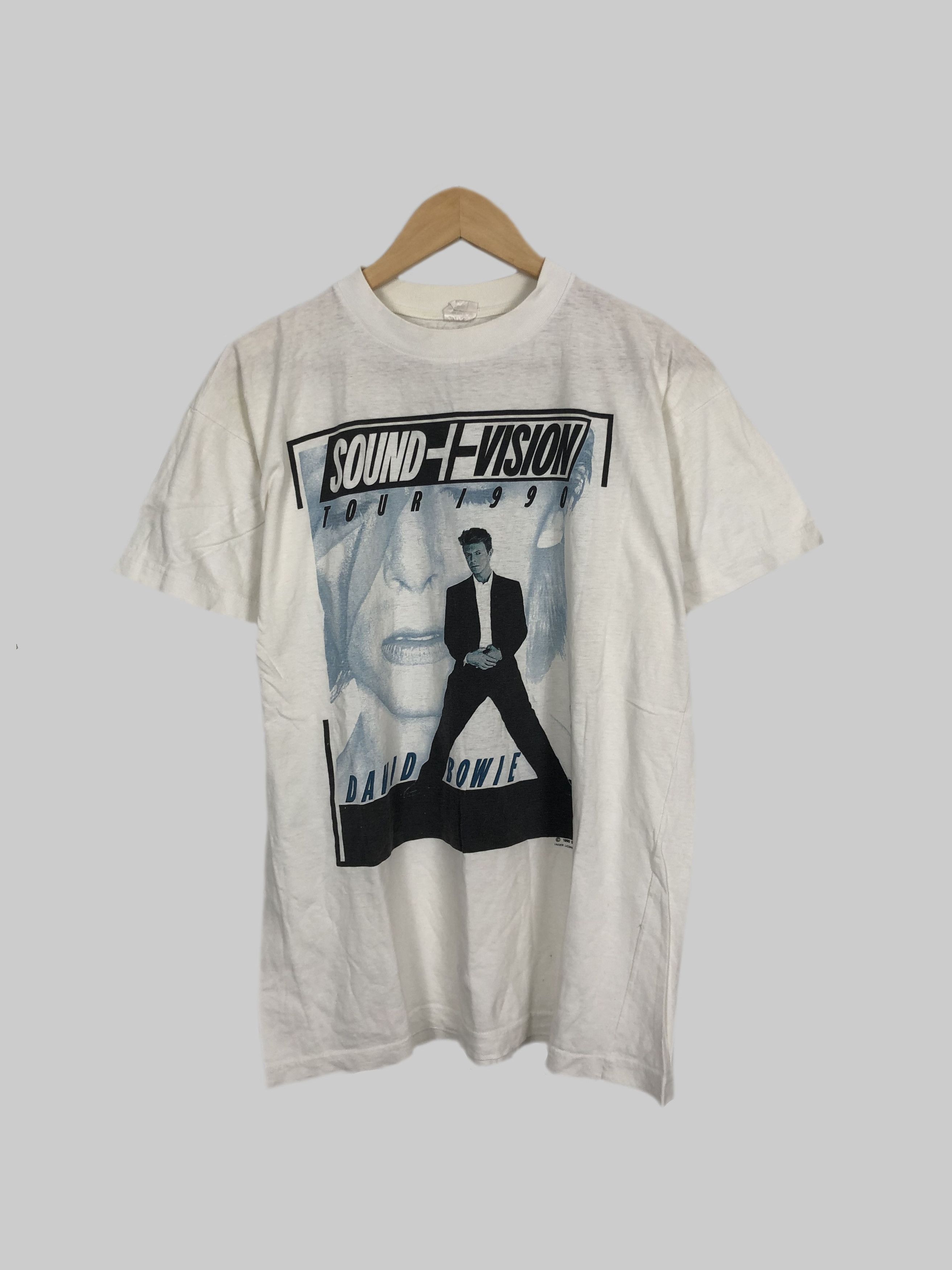 image of Band Tees x Rock T Shirt Vintage 1990 David Bowie Sound + Vision (Iggy Pop) in White (Size Large)