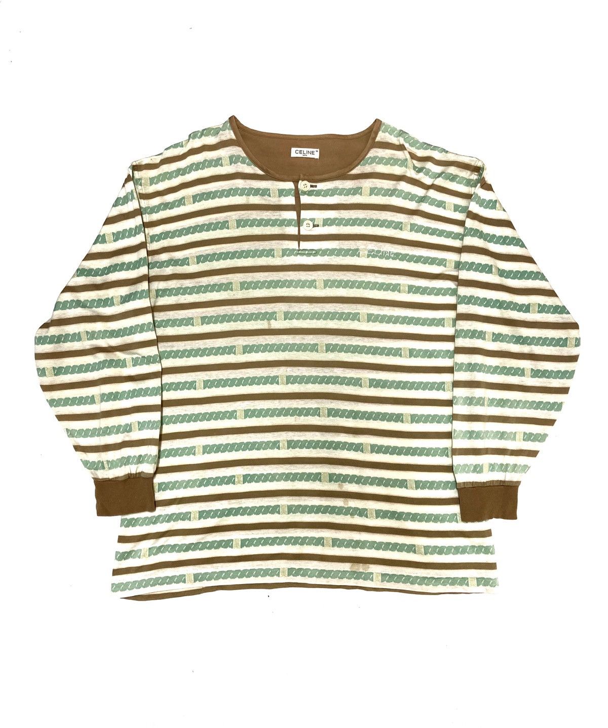 Celine Vintage 90's Celine Paris Stripe Long Sleeve Shirt Size US M / EU 48-50 / 2 - 1 Thumbnail