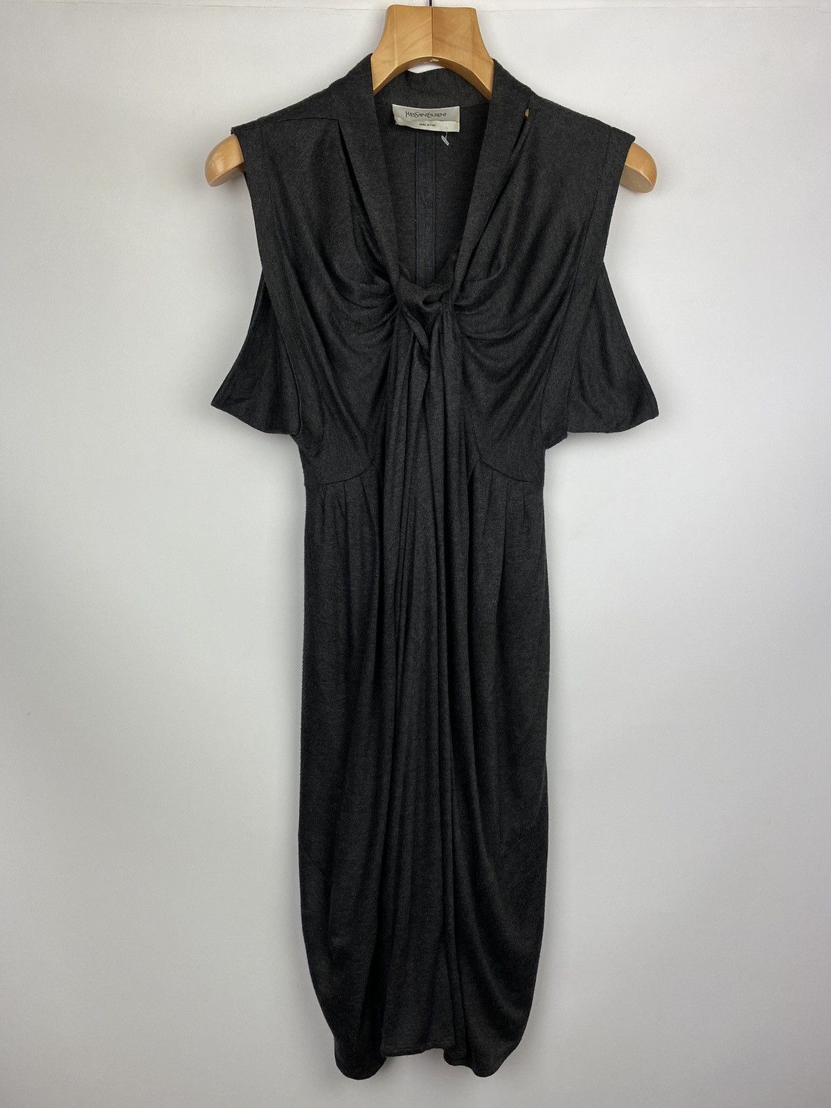 image of Vintage Beautiful YSL YVES Saint Laurent Sleeveless Viscose Dress in Grey, Women's (Size XS)