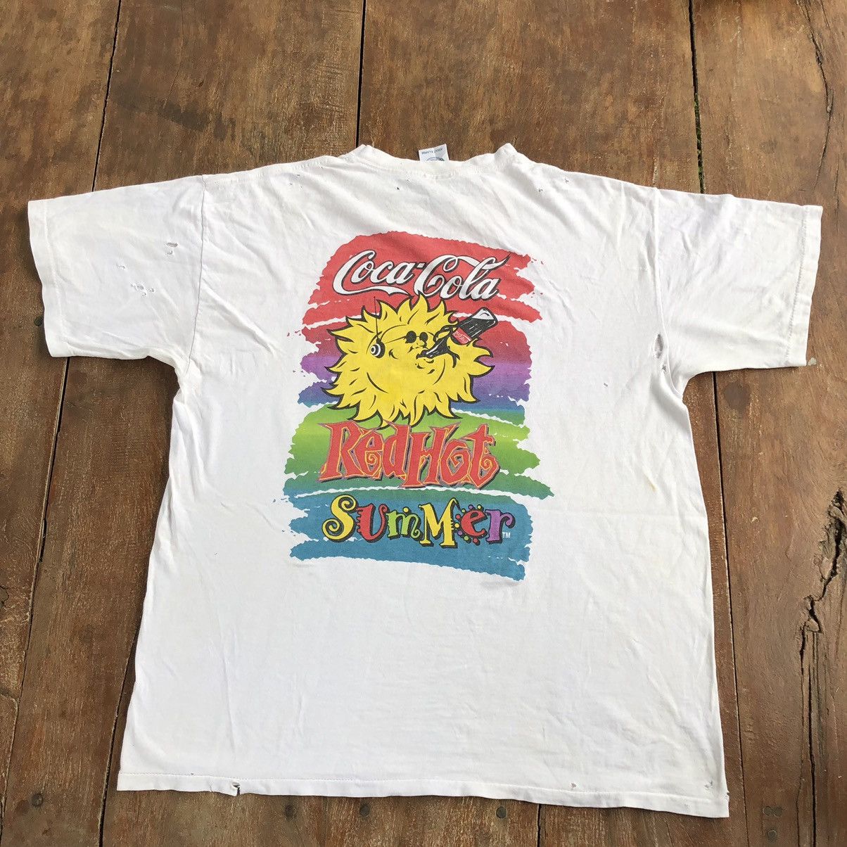 Vintage Vintage 90s Coca Cola Surf Style Distress T Shirt Size US L / EU 52-54 / 3 - 2 Thumbnail