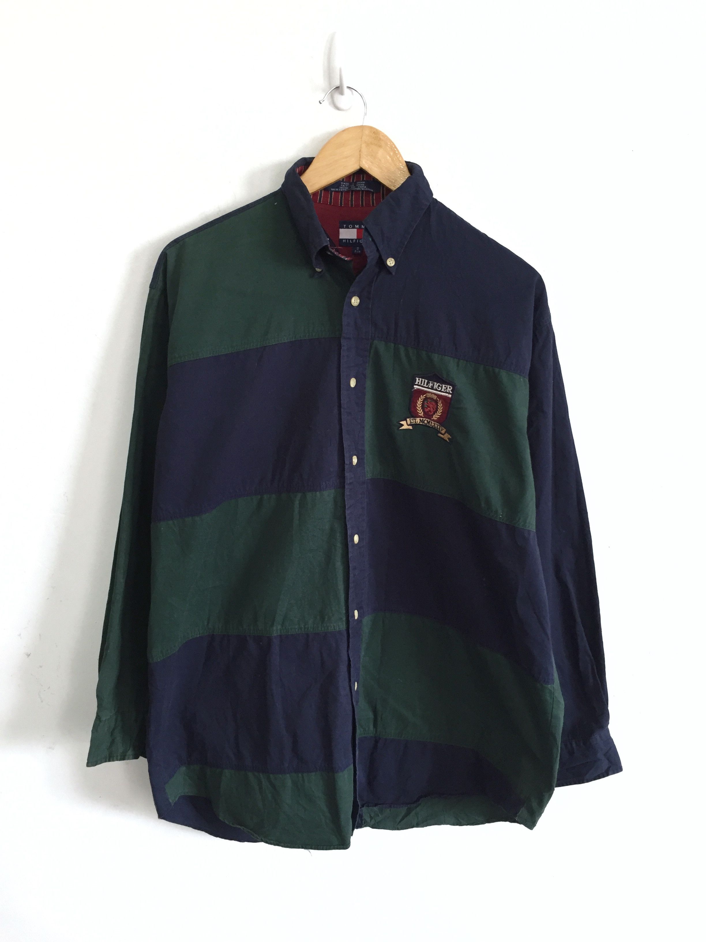 Tommy Hilfiger Kurt Cobain Striped Patchwork Button Up Oversized Shirt Size US L / EU 52-54 / 3 - 1 Thumbnail