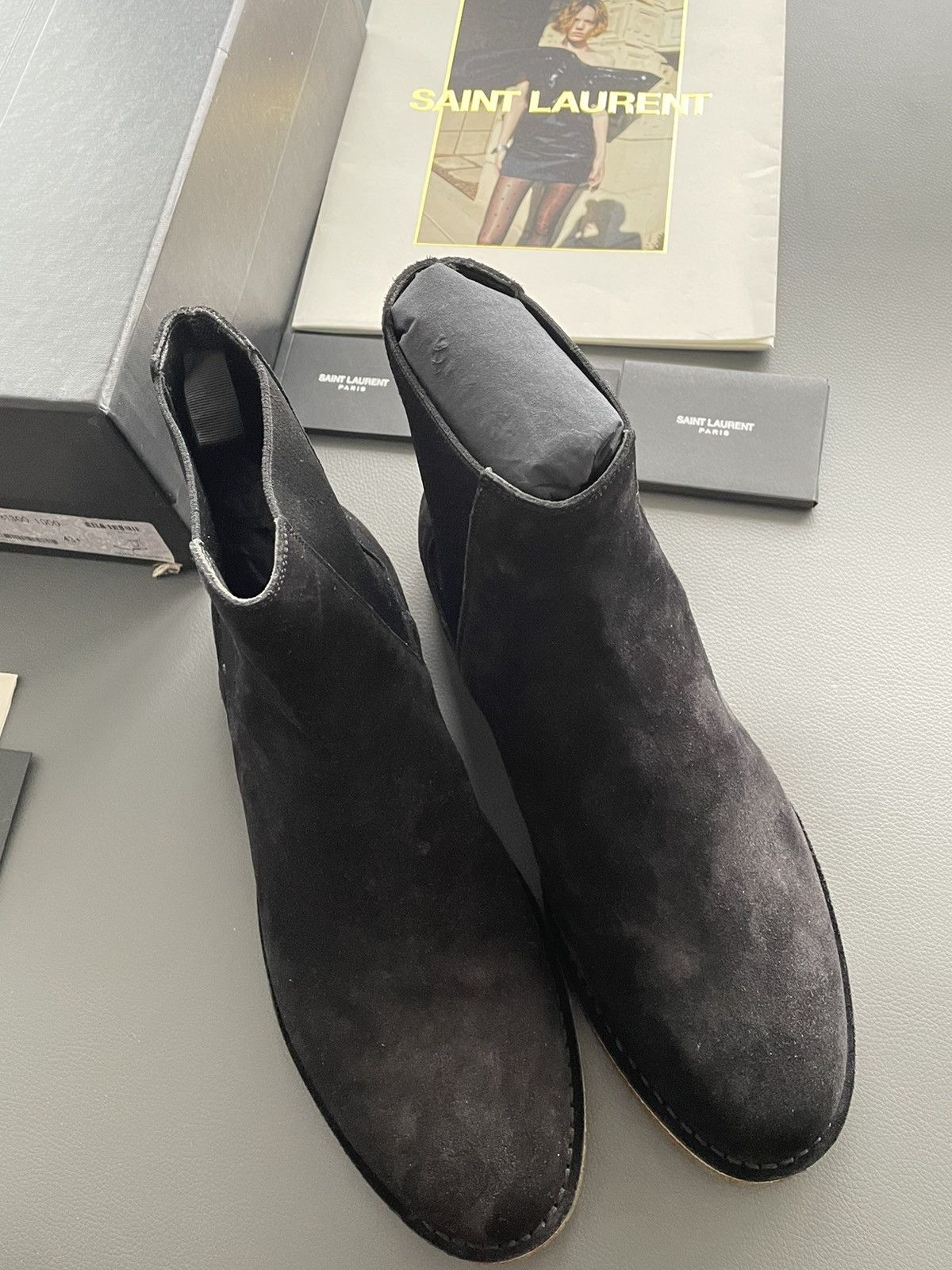 Saint Laurent Paris Super Rare Brand New Hedi Runway Chelsea Suede Leather Boots Size US 10.5 / EU 43-44 - 11 Thumbnail