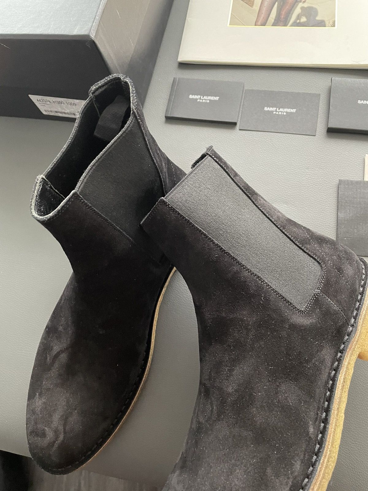 Saint Laurent Paris Super Rare Brand New Hedi Runway Chelsea Suede Leather Boots Size US 10.5 / EU 43-44 - 21 Thumbnail