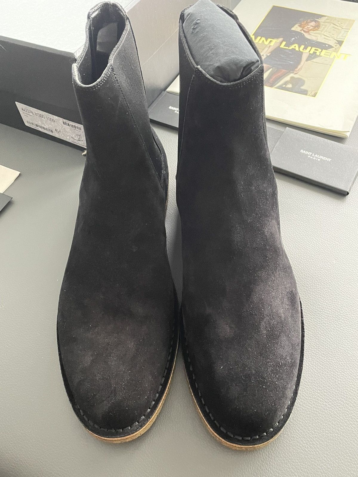 Saint Laurent Paris Super Rare Brand New Hedi Runway Chelsea Suede Leather Boots Size US 10.5 / EU 43-44 - 12 Thumbnail
