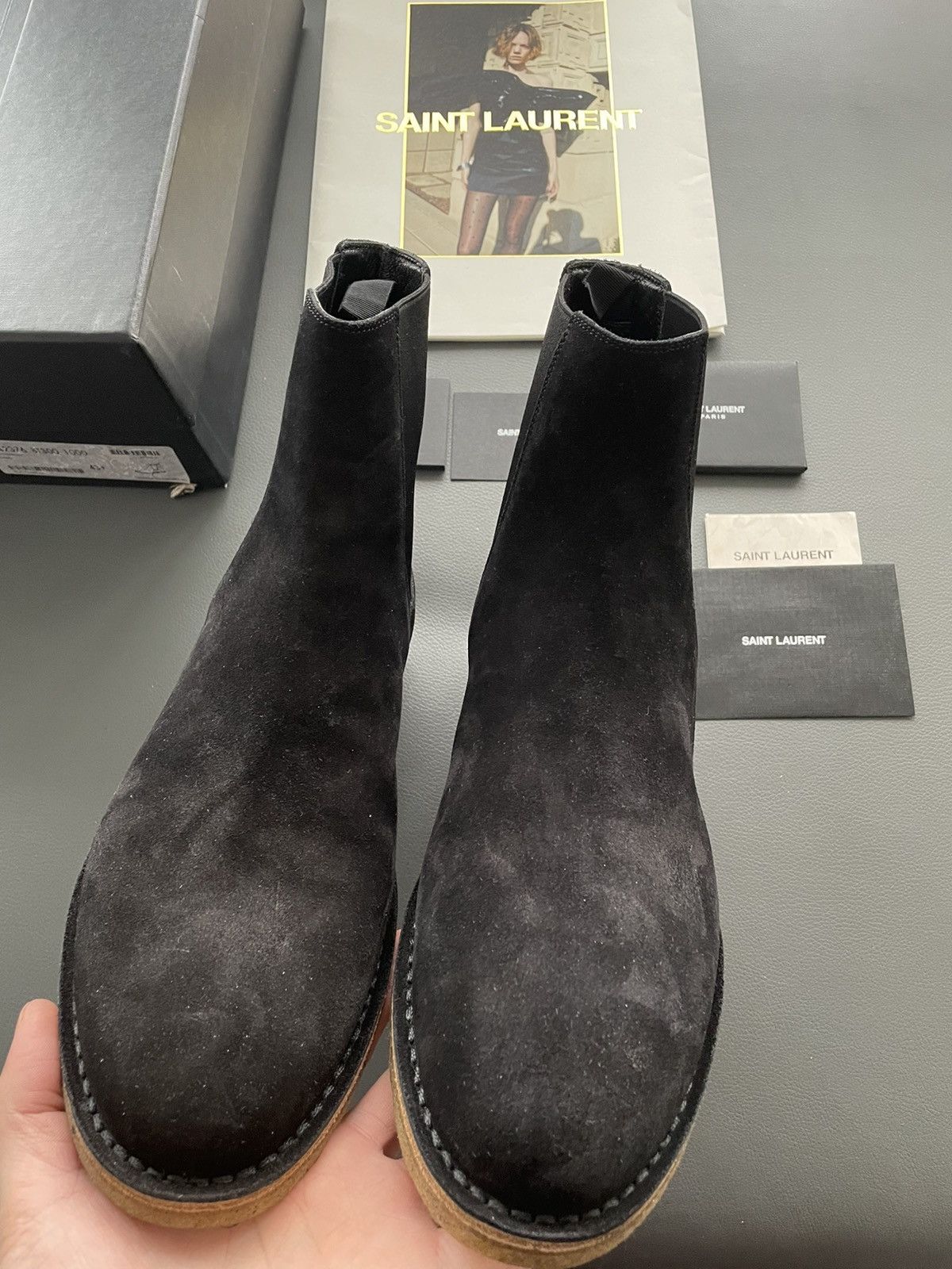 Saint Laurent Paris Super Rare Brand New Hedi Runway Chelsea Suede Leather Boots Size US 10.5 / EU 43-44 - 3 Thumbnail