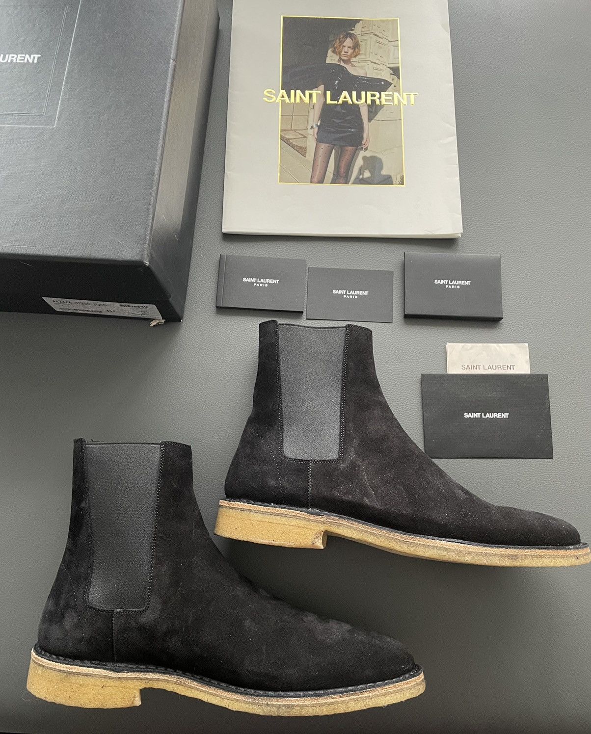 Saint Laurent Paris Super Rare Brand New Hedi Runway Chelsea Suede Leather Boots Size US 10.5 / EU 43-44 - 9 Thumbnail