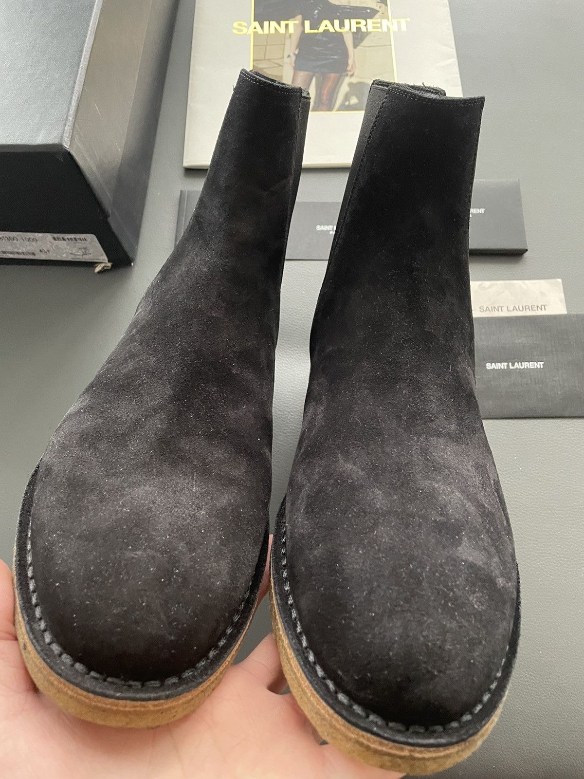 Saint Laurent Paris Super Rare Brand New Hedi Runway Chelsea Suede Leather Boots Size US 10.5 / EU 43-44 - 17 Thumbnail