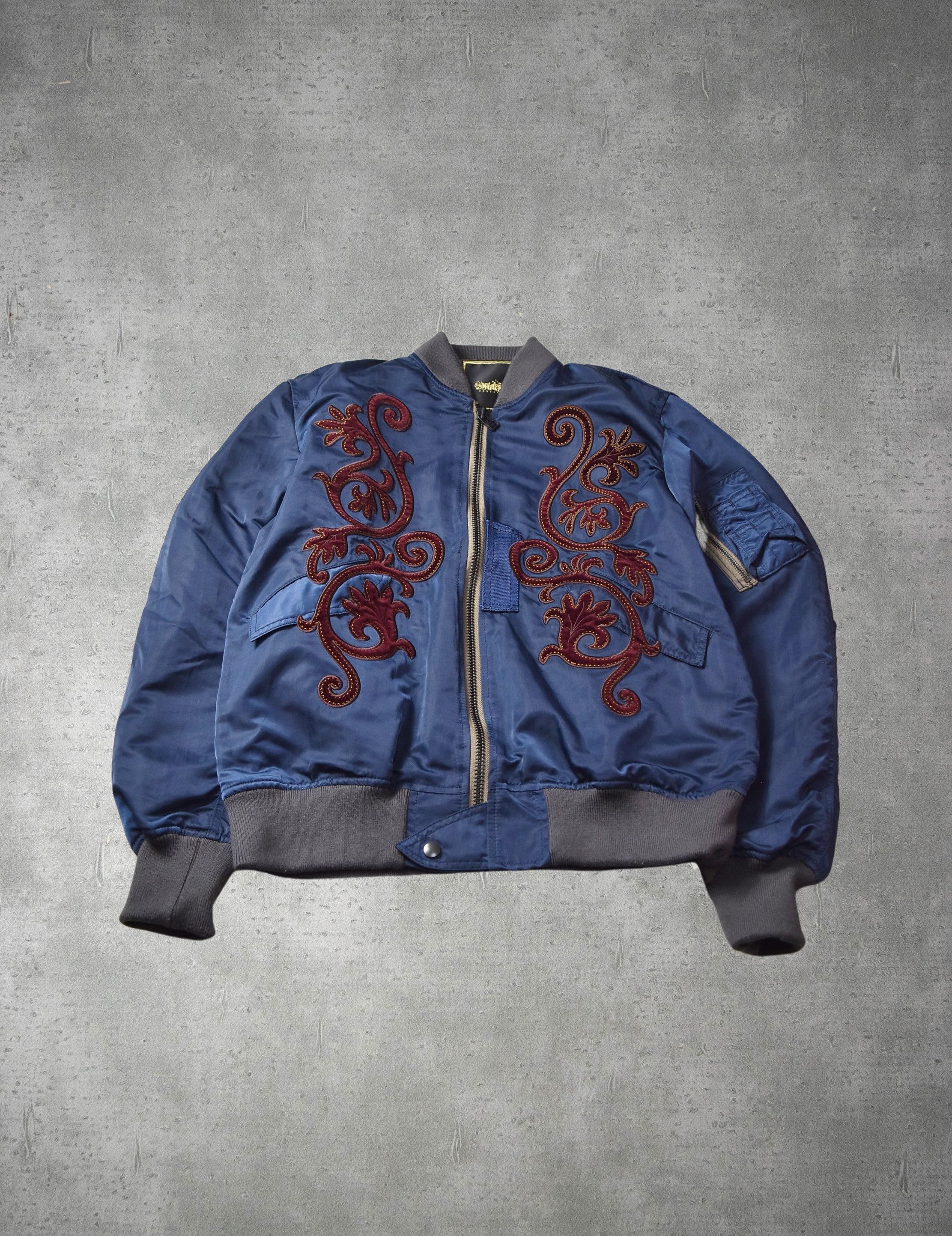 image of Sasquatchfabrix Embroidery Military Jacket Ma-1 1-5-60 366 in Navy, Men's (Size XL)