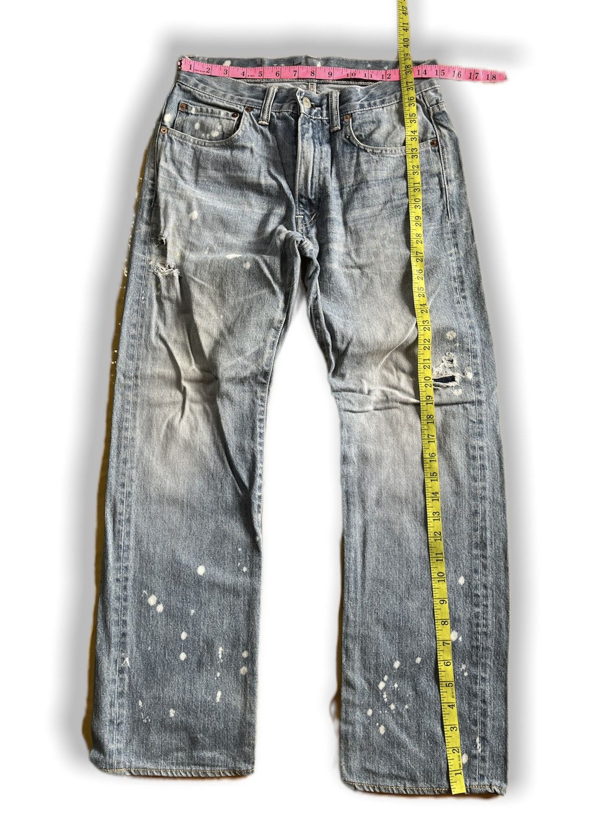 Blue Blue Japan × Vintage DISTRESSED MUD WASH BLUE BLUE DENIM JEANS PAINT SPLATTERED Size US 31 - 3 Thumbnail