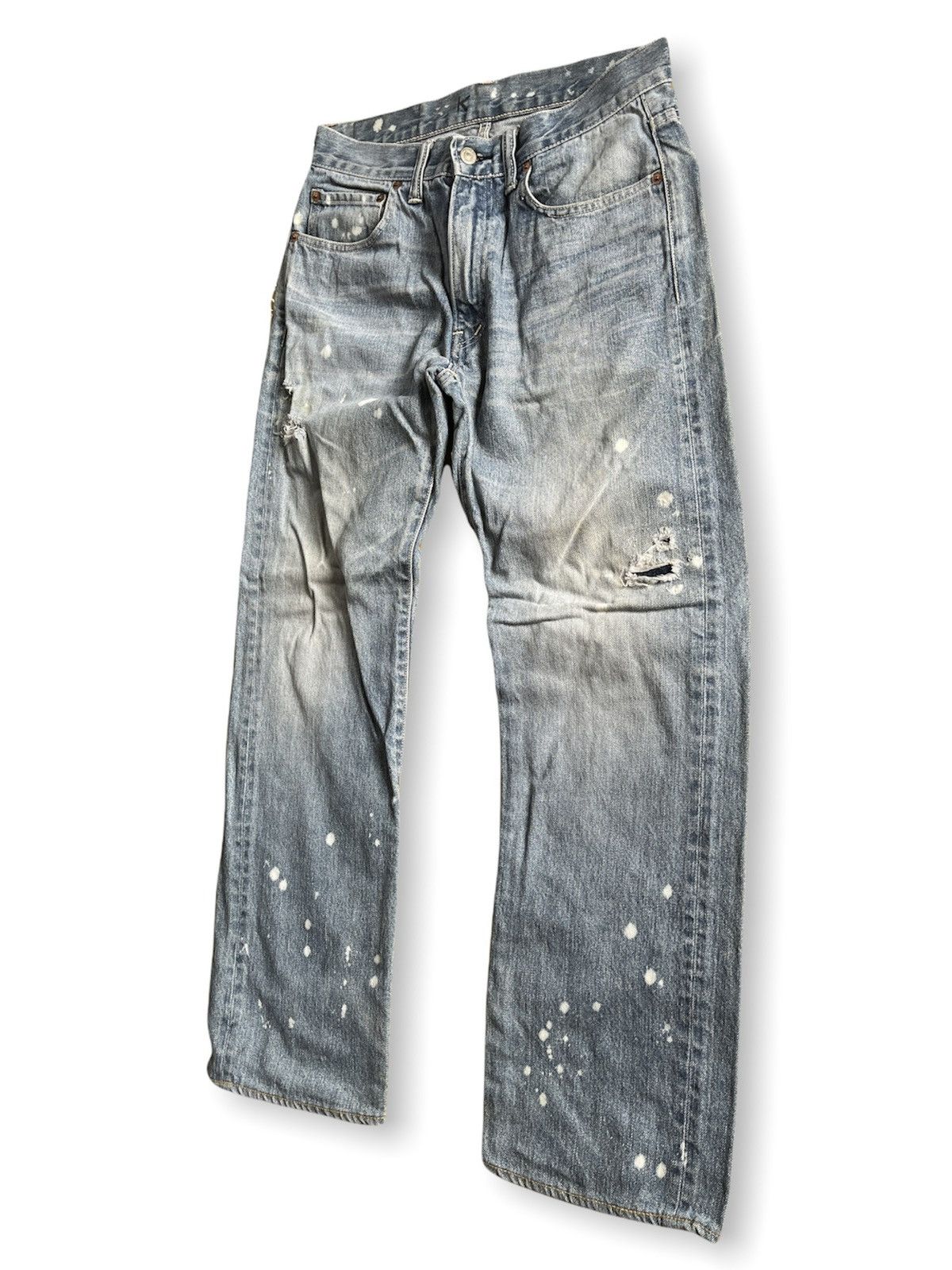 Blue Blue Japan × Vintage DISTRESSED MUD WASH BLUE BLUE DENIM JEANS PAINT SPLATTERED Size US 31 - 5 Thumbnail