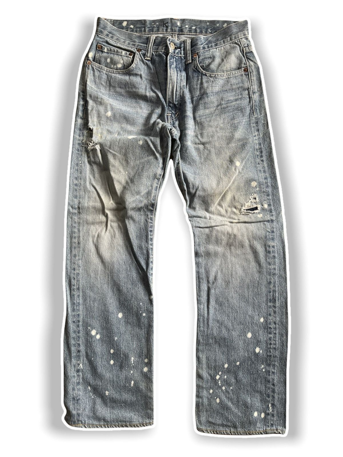 Blue Blue Japan × Vintage DISTRESSED MUD WASH BLUE BLUE DENIM JEANS PAINT SPLATTERED Size US 31 - 1 Thumbnail