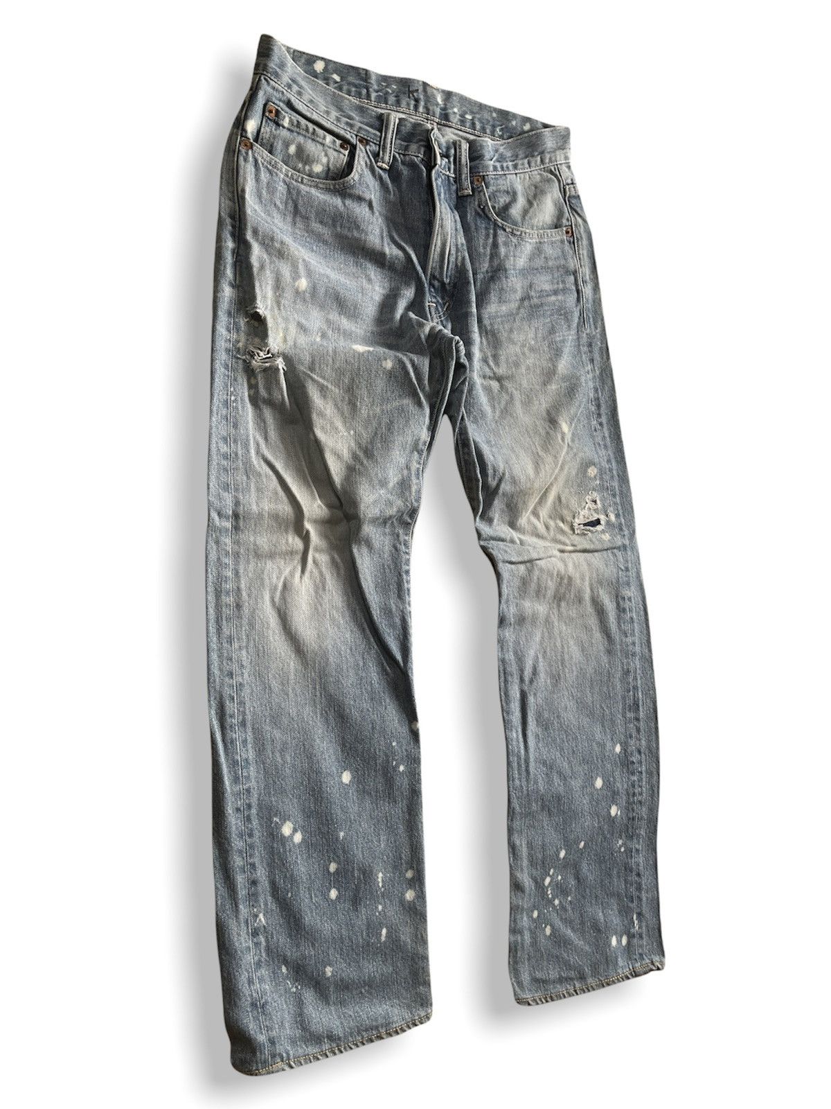 Blue Blue Japan × Vintage DISTRESSED MUD WASH BLUE BLUE DENIM JEANS PAINT SPLATTERED Size US 31 - 4 Thumbnail