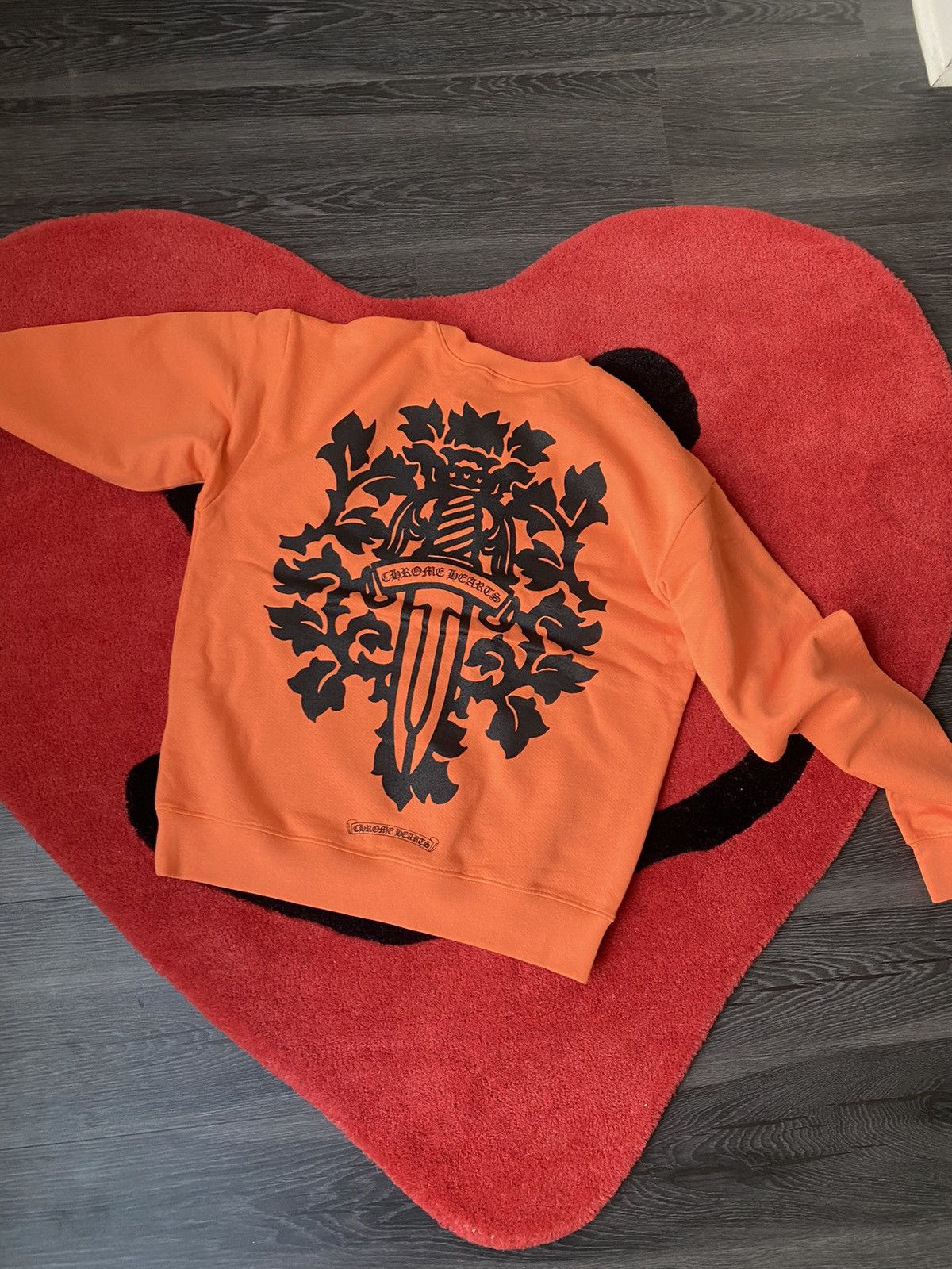 image of Chrome Hearts Dagger Crewneck Sweater in Orange, Men's (Size Medium)