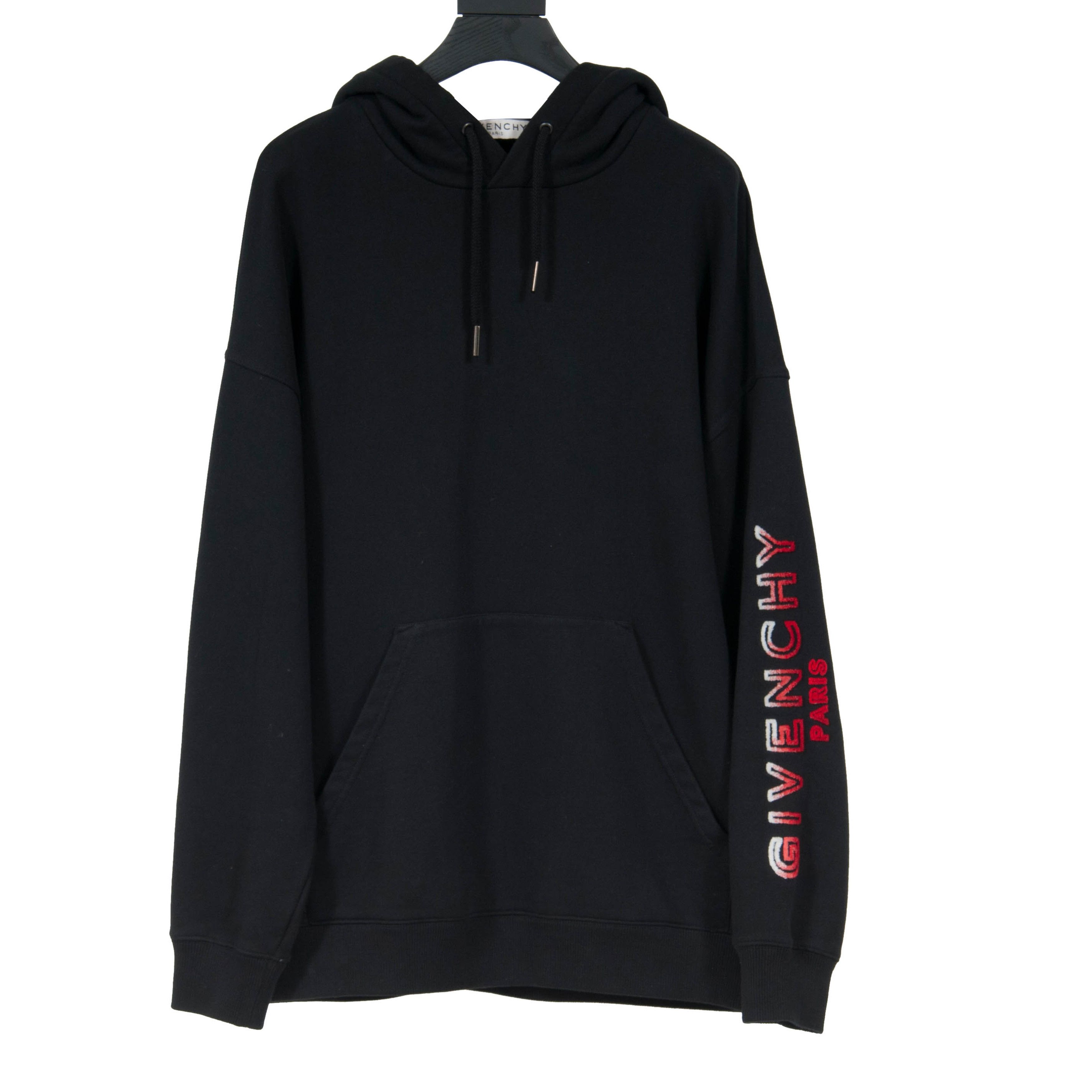 image of Givenchy Oversized Logo Embroidered Gradient Logo Hoodie - 00397 in Black, Men's (Size XS)