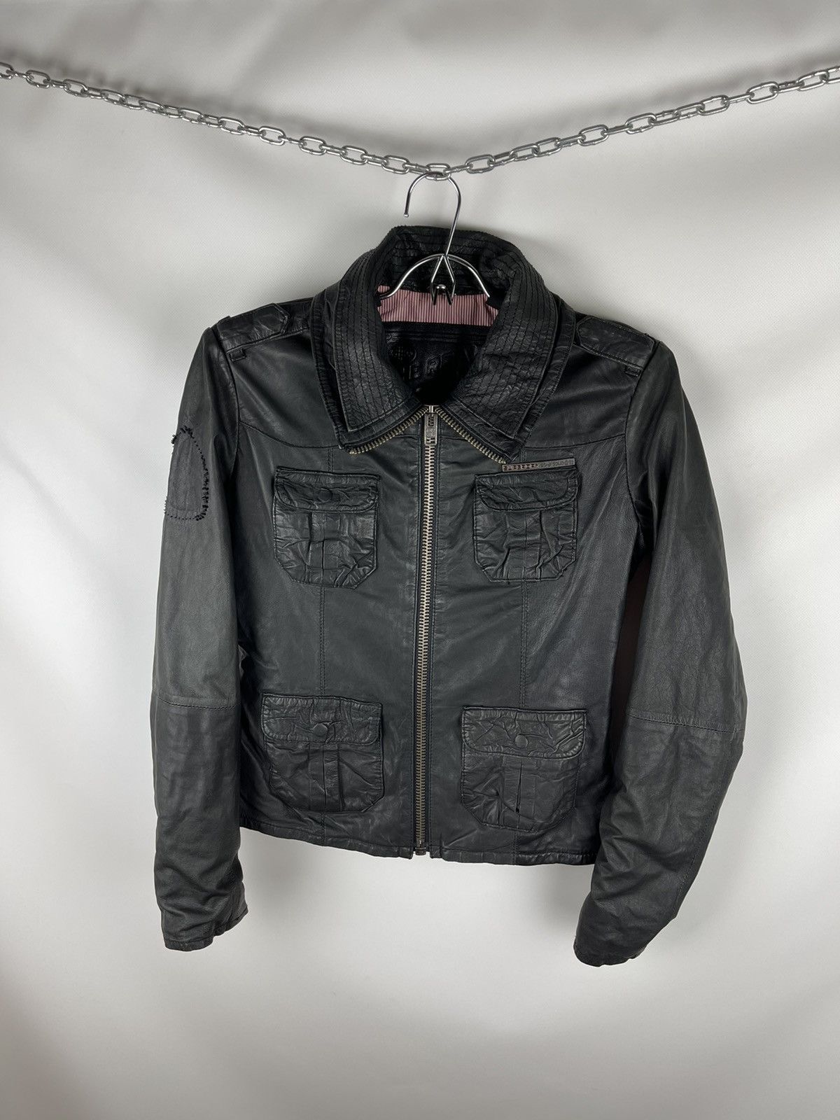 Genuine Leather Superdry Ramona distressed leather jacket logo pockets Size S / US 4 / IT 40 - 1 Thumbnail