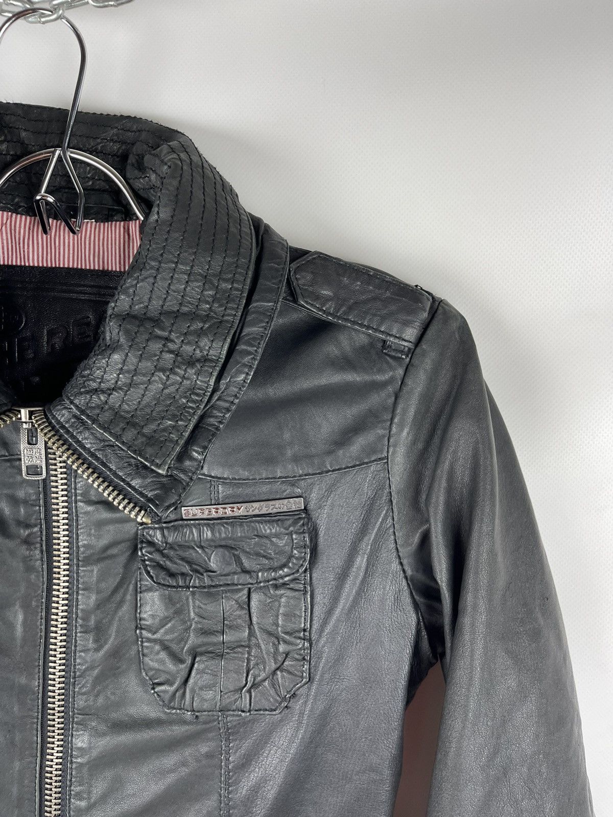 Genuine Leather Superdry Ramona distressed leather jacket logo pockets Size S / US 4 / IT 40 - 4 Thumbnail