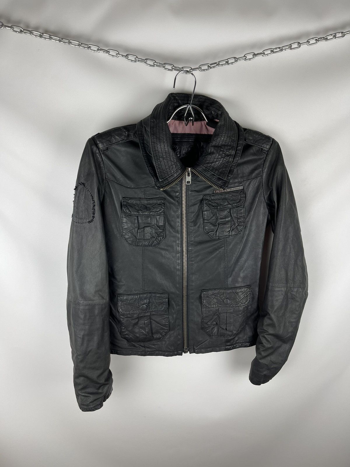 Genuine Leather Superdry Ramona distressed leather jacket logo pockets Size S / US 4 / IT 40 - 3 Thumbnail