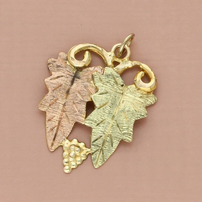 Vintage black hills 10k yellow gold grape bunch vine leaves pendant ...