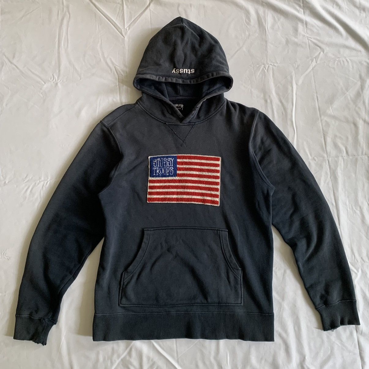 Stussy Sick🔥Sunfaded Stussy Troops Embroidered American Flag Hoodie Size US M / EU 48-50 / 2 - 1 Thumbnail
