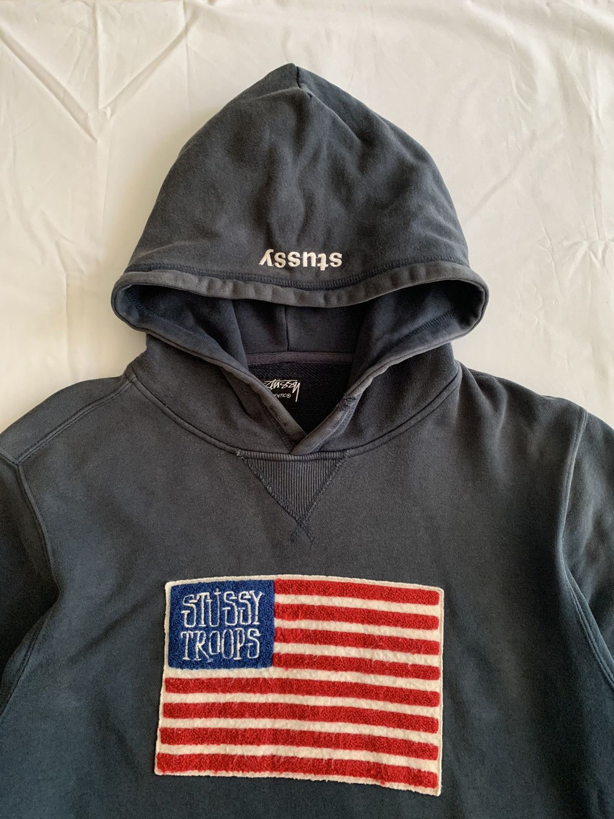 Stussy Sick🔥Sunfaded Stussy Troops Embroidered American Flag Hoodie Size US M / EU 48-50 / 2 - 8 Thumbnail