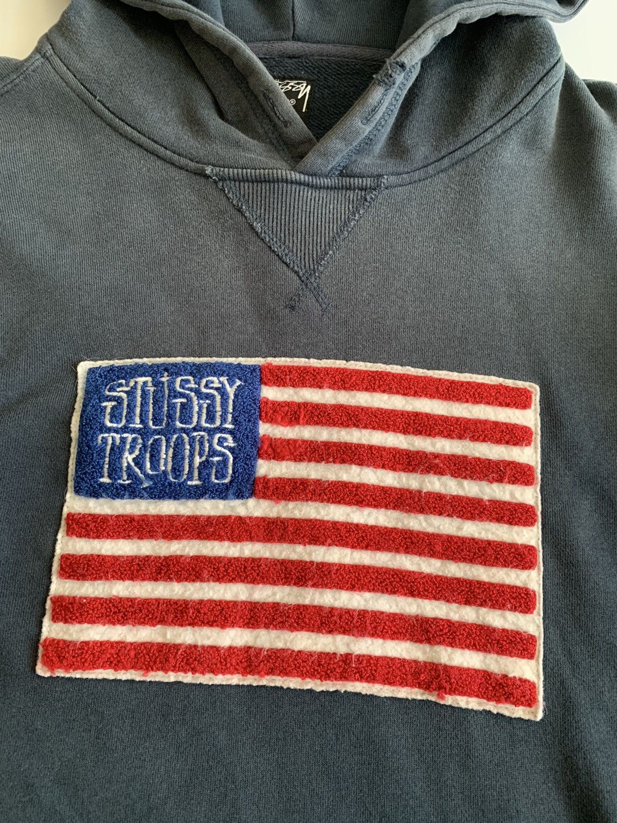 Stussy Sick🔥Sunfaded Stussy Troops Embroidered American Flag Hoodie Size US M / EU 48-50 / 2 - 9 Thumbnail