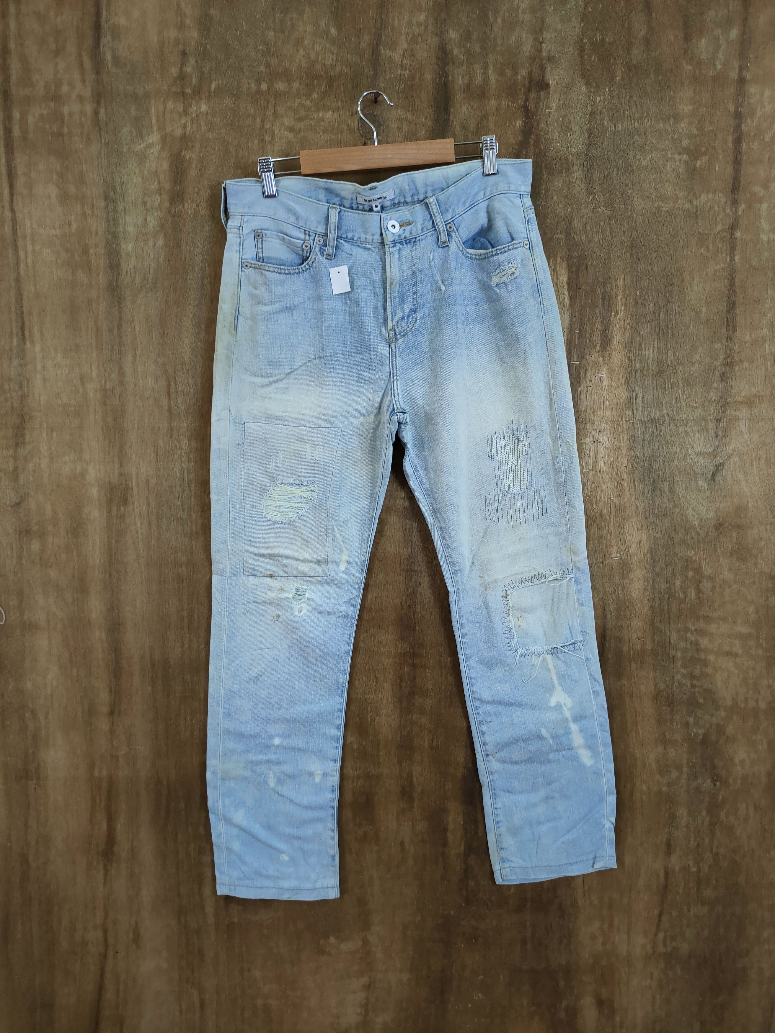 image of Distressed Denim x Global Work Distressed Patchwork Denim Pants 46-718, Men's (Size 31)