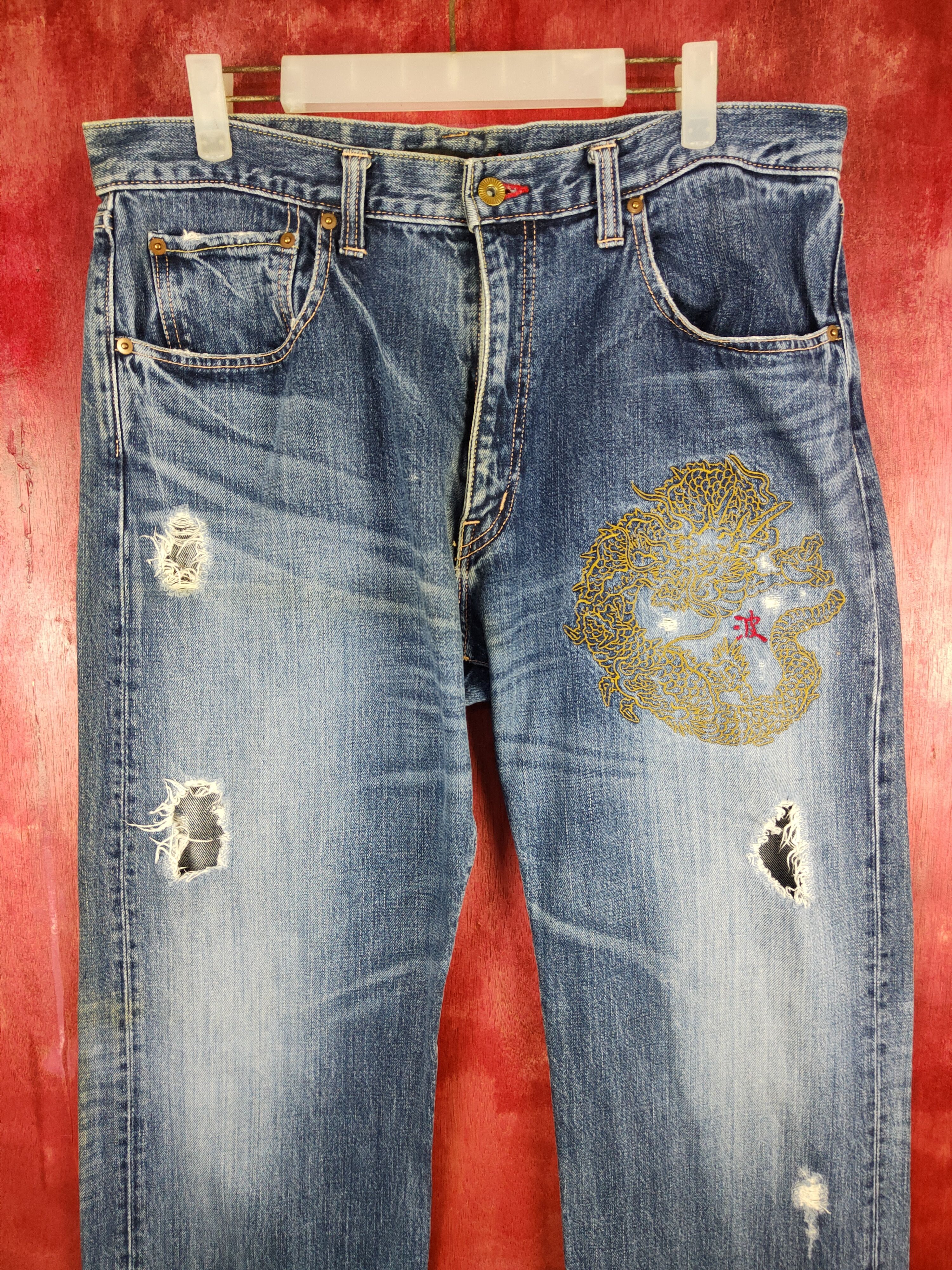 Japanese Brand DL Naminoritatsujin Japan Dragon Ripped Denim #S608 Size US 34 / EU 50 - 2 Thumbnail
