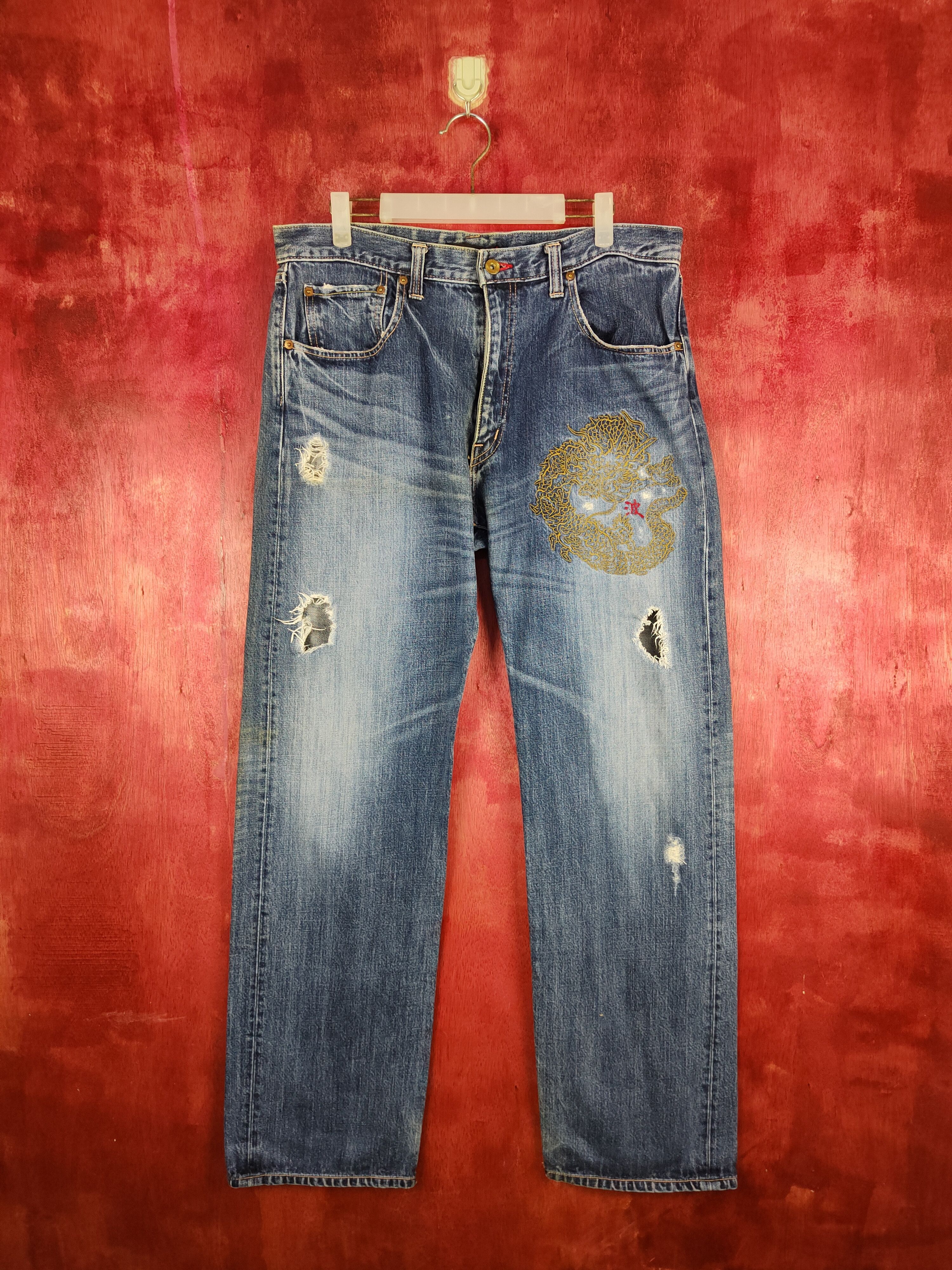 Japanese Brand DL Naminoritatsujin Japan Dragon Ripped Denim #S608 Size US 34 / EU 50 - 1 Thumbnail