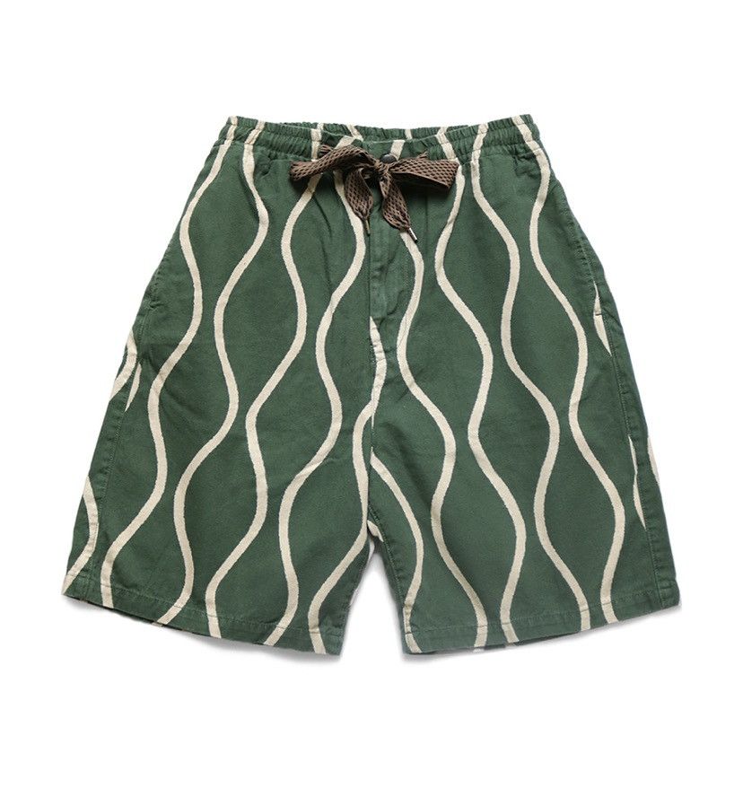 image of Kapital Linen Stripe Easy Short Pants Size 2 in Green, Men's