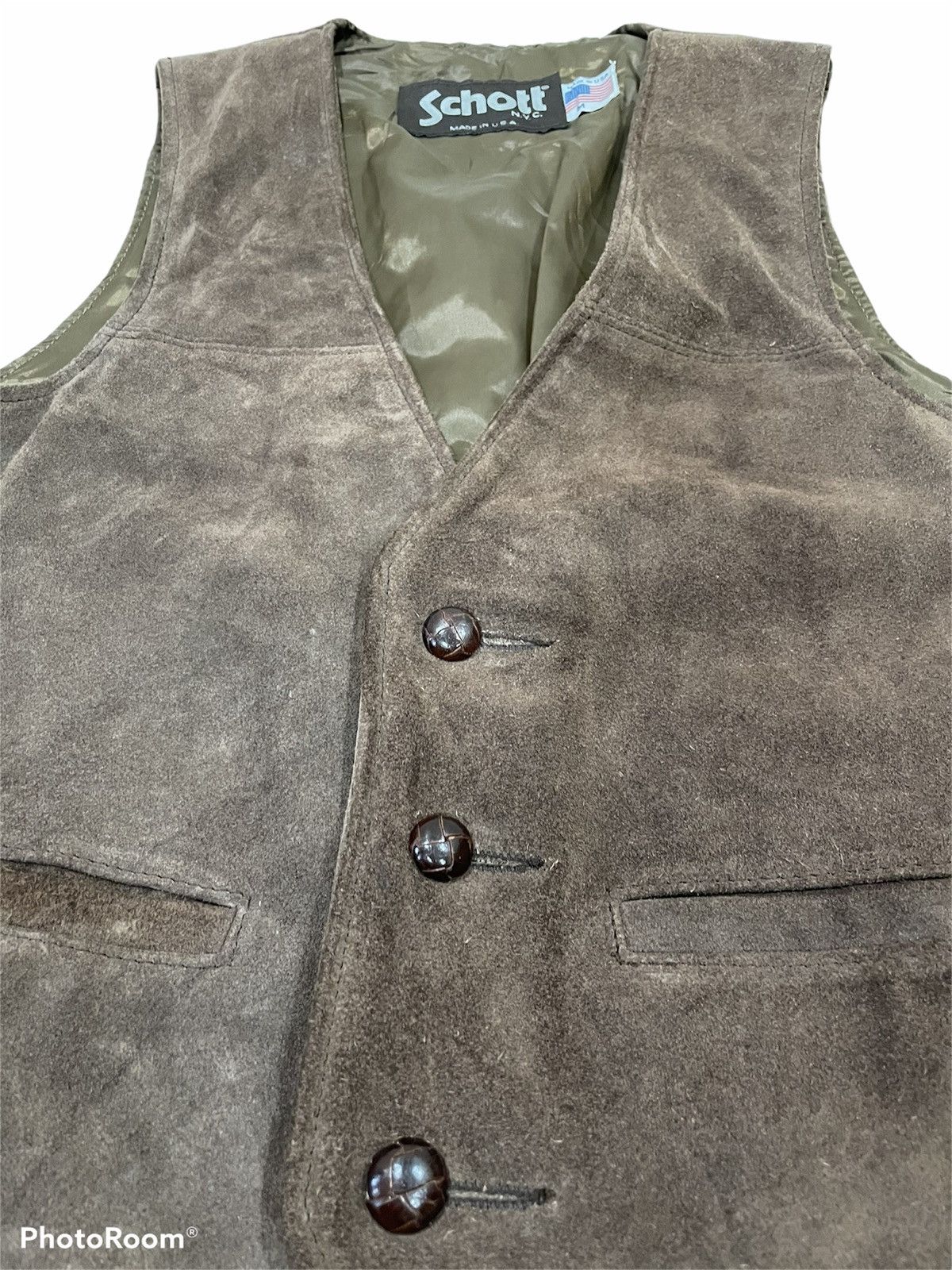Schott Schott vest fur leather jacket America vintage caferacer Size 42S - 3 Thumbnail