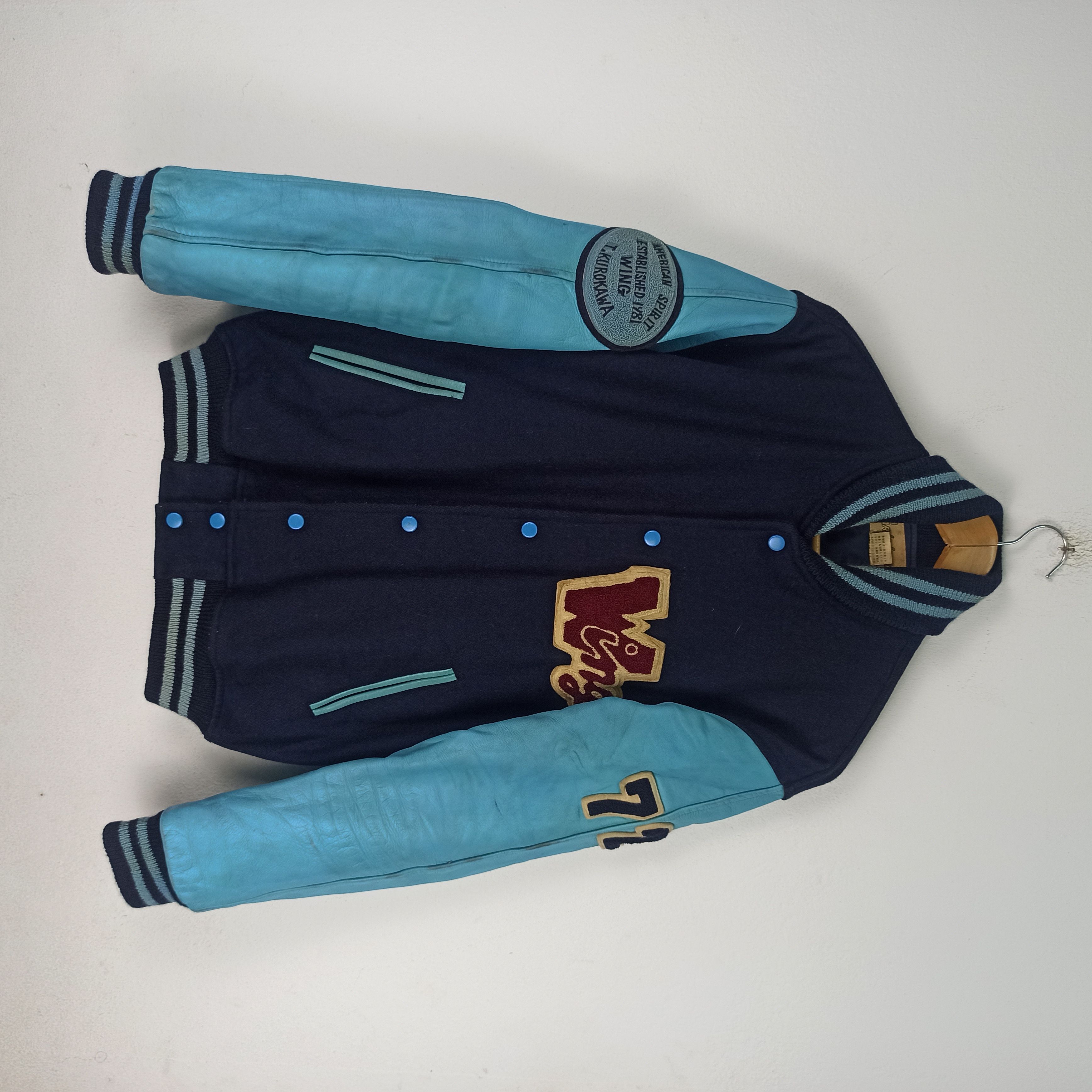image of Leather Jacket x Varsity Jacket Vintage Varsity Jacket Wing American Spirit Byqb Club in Blue (Size