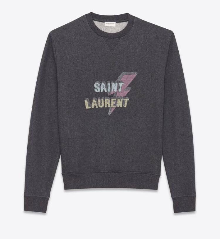 image of Saint Laurent Paris Lightning Bolt Crewneck in Grey, Men's (Size XS)