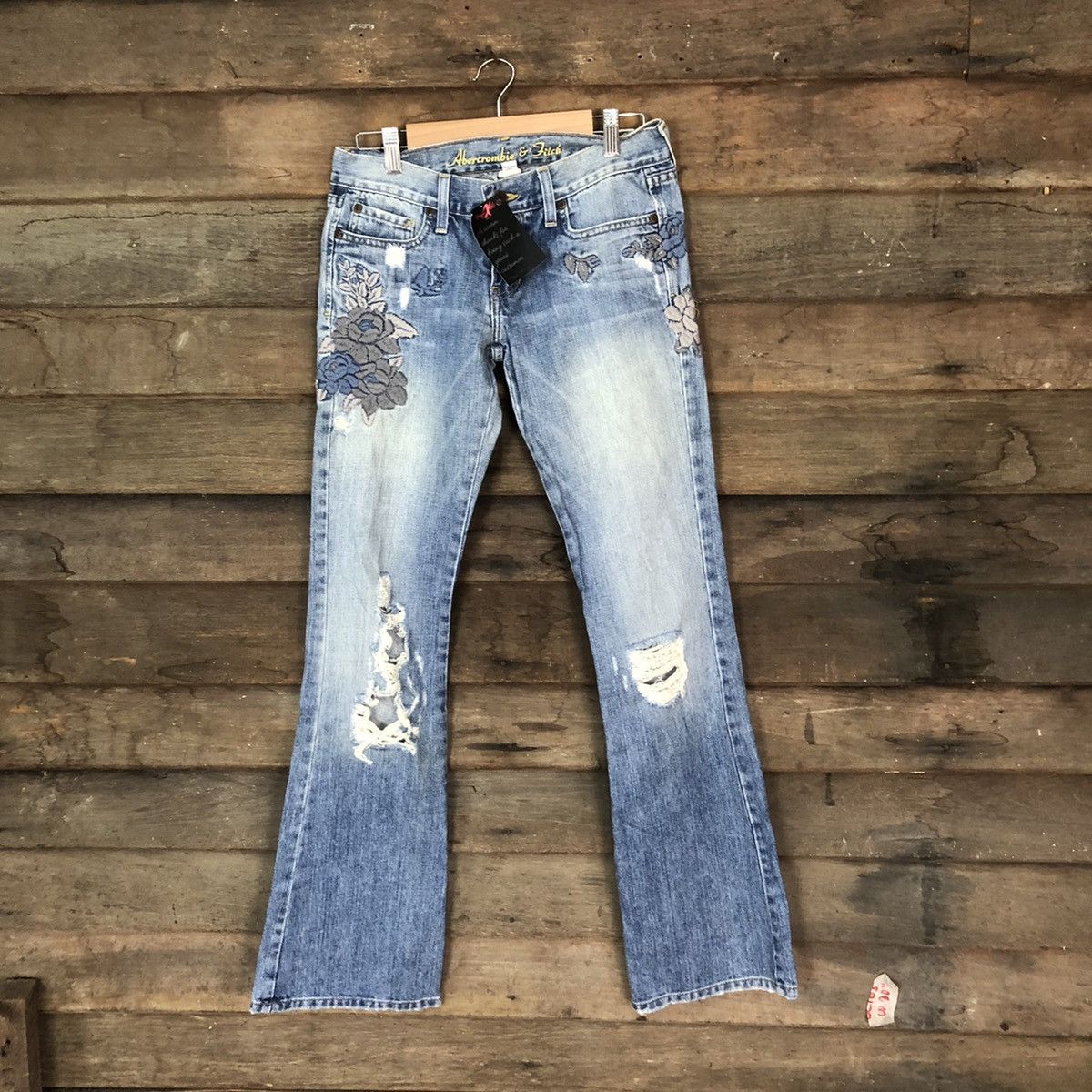 image of Abercrombie Fitch x Distressed Denim Abercrombie & Fitch Embroidery Distressed Denim Pants 5102 in 