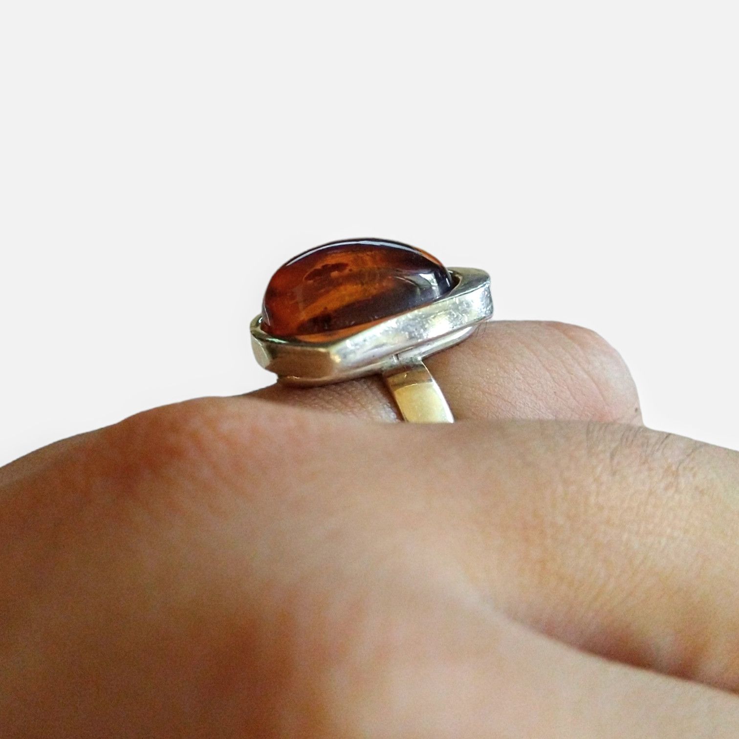 Other Vintage Sterling Silver Ring Size 8 Orange Amber Modern Size ONE SIZE - 10 Thumbnail