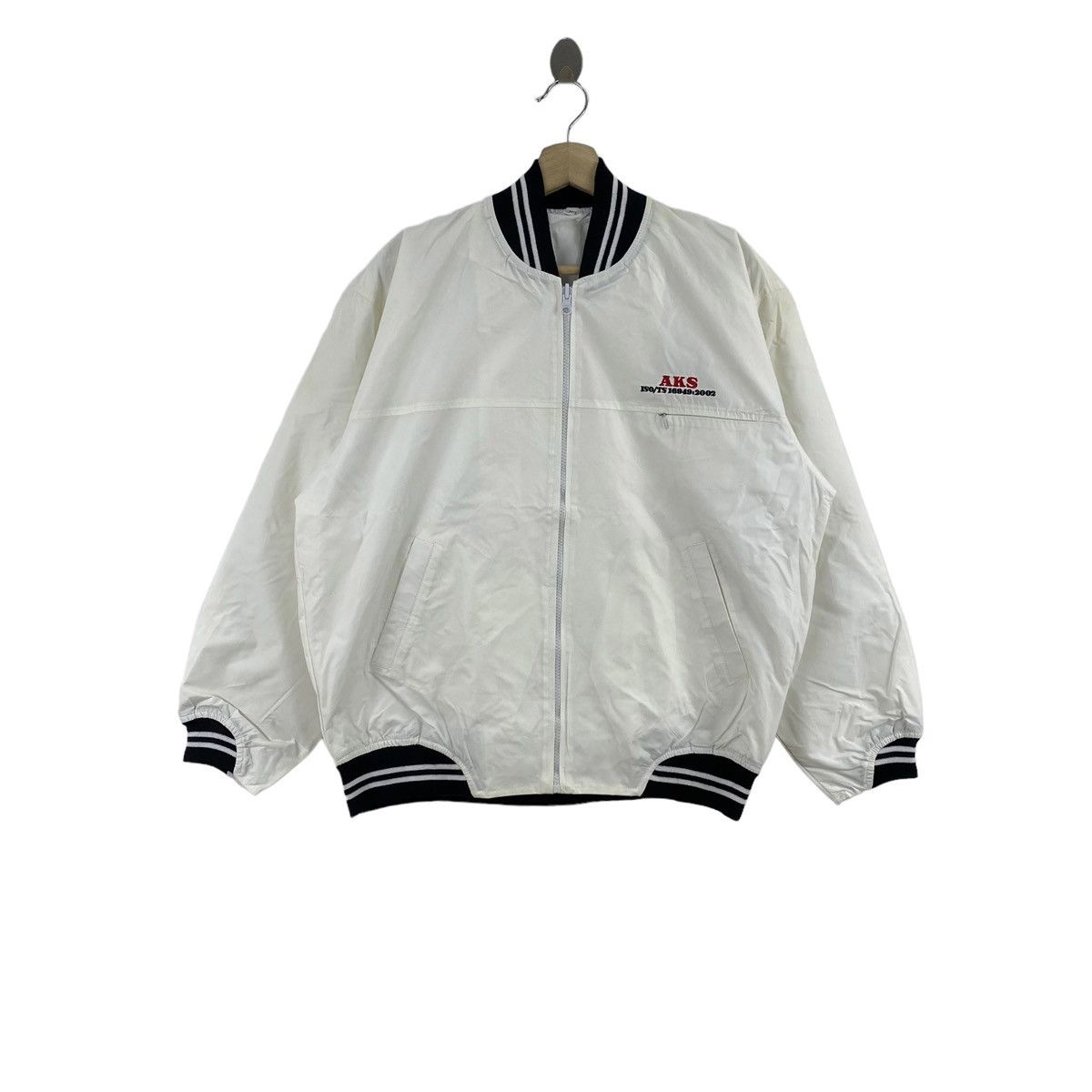 Vintage AKS Japanese Brand Racing White Bomber Jacket