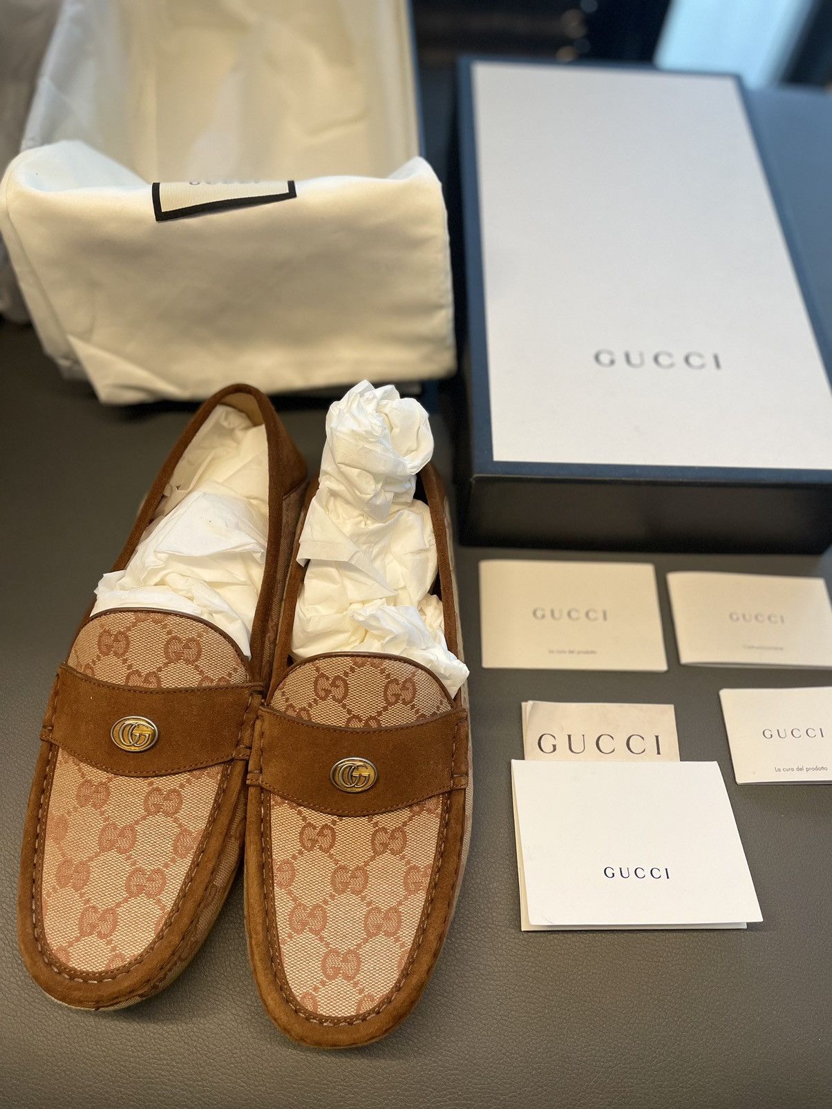 image of Gucci Super Runway Suede Leather GG Logo Loafer in Brown, Men's (Size 10.5)