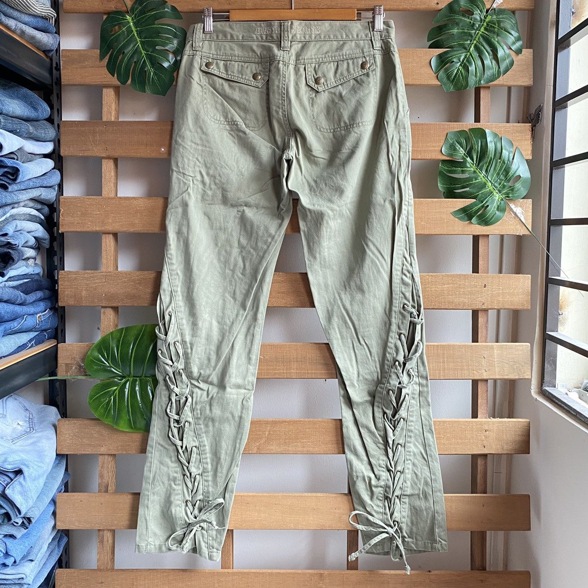 image of Dkny Bondage Twisted Back Rope Cargo Pants Kapital Style in Green, Men's (Size 32)