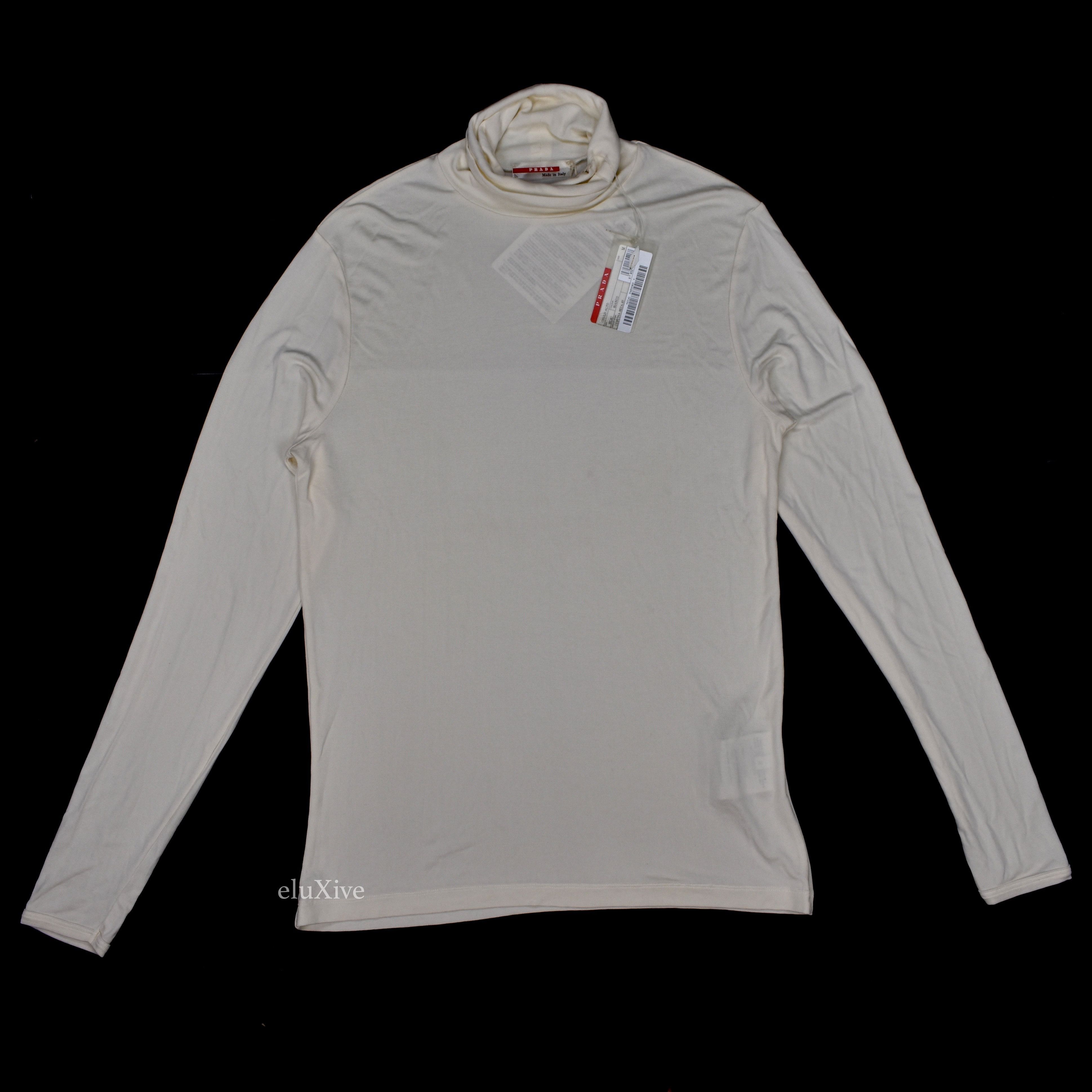 Cream Silk Funnel Neck LS T-Shirt