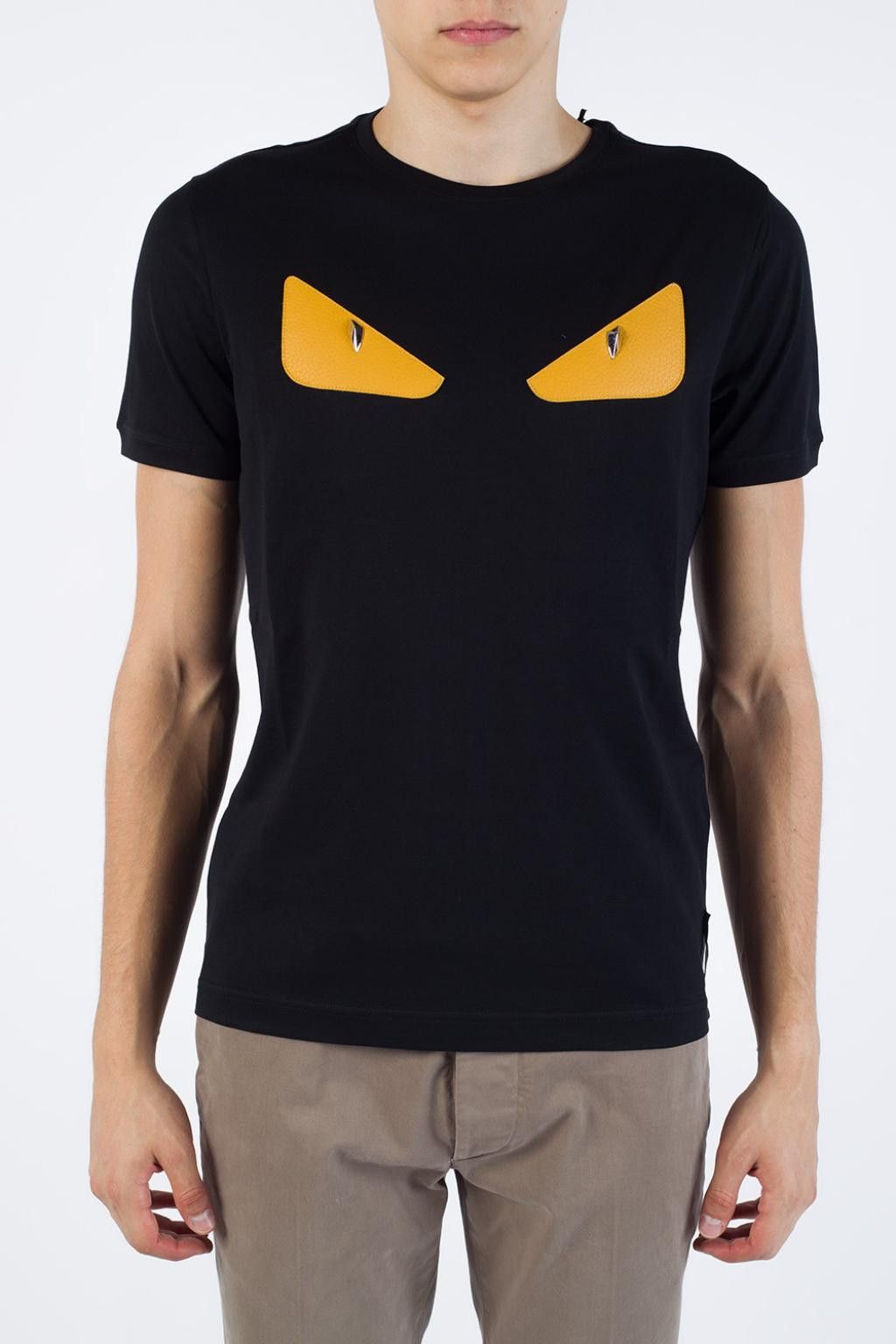 image of Fendi - Leather Monster Eyes Tee in Black, Men's (Size Small)